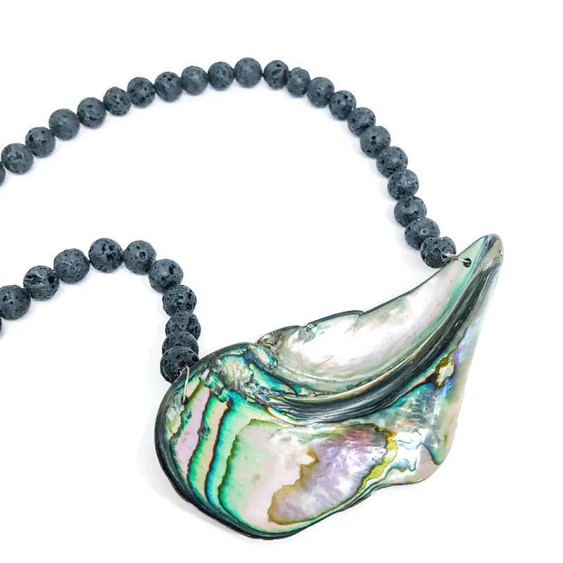 Abalone and Lava Bead Necklace