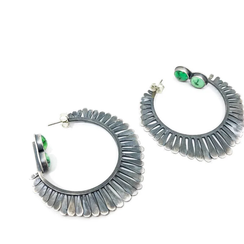 Large Feather hoops with Turquoise