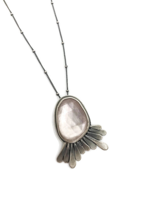 Rose Quartz Feather Necklace 