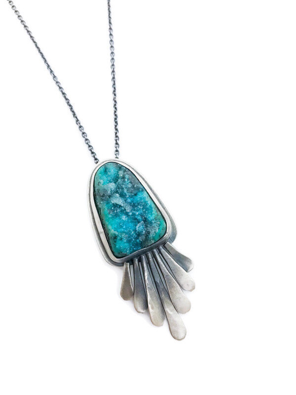 Chrysocolla Druzy Feather Necklace 