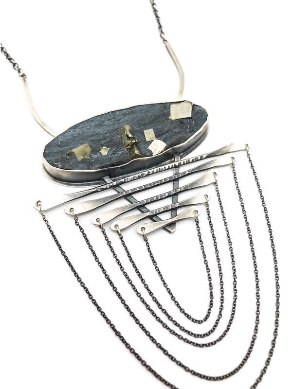 Pyrite In Schist "fish tail" necklace