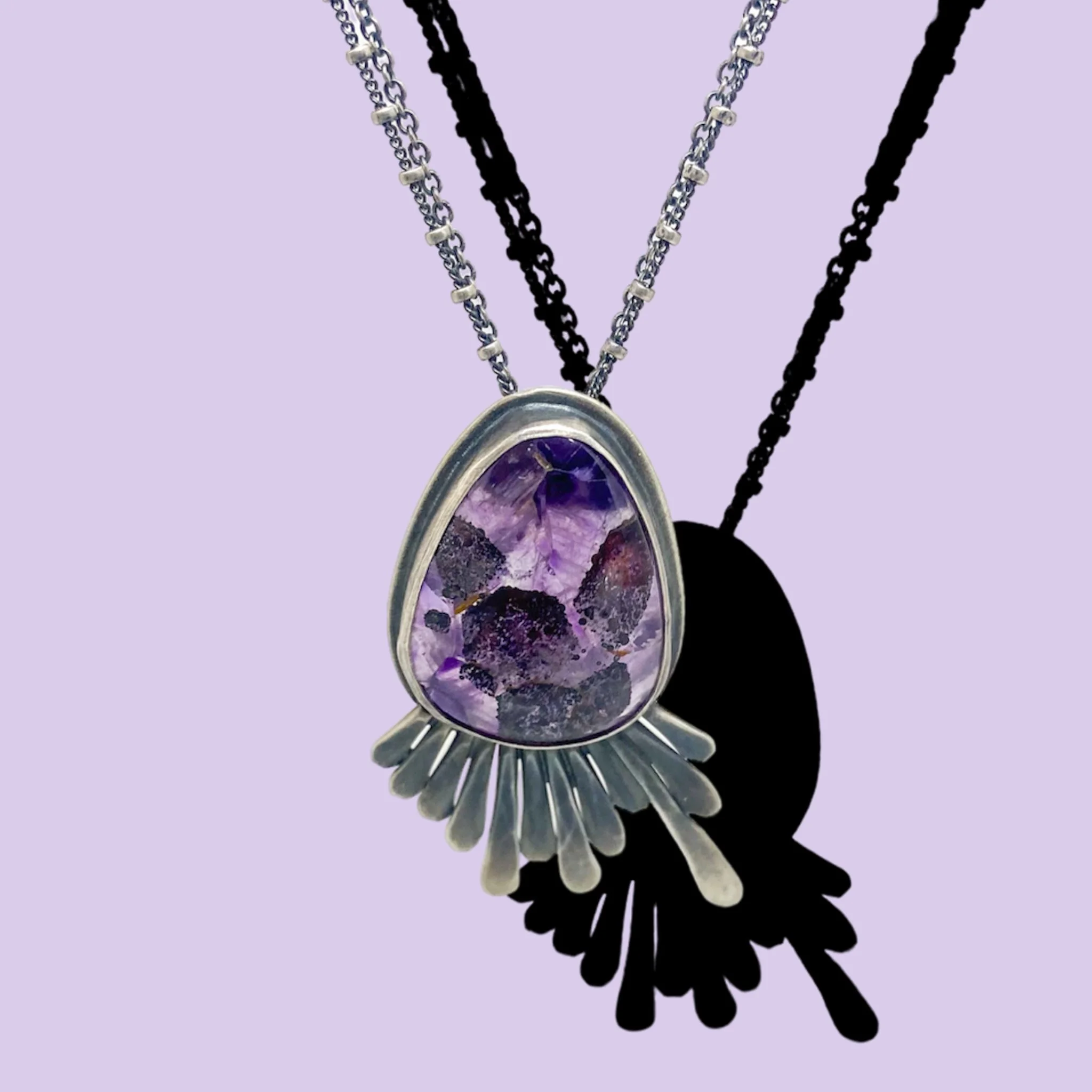Zoned Amethyst Gem Feather Necklace