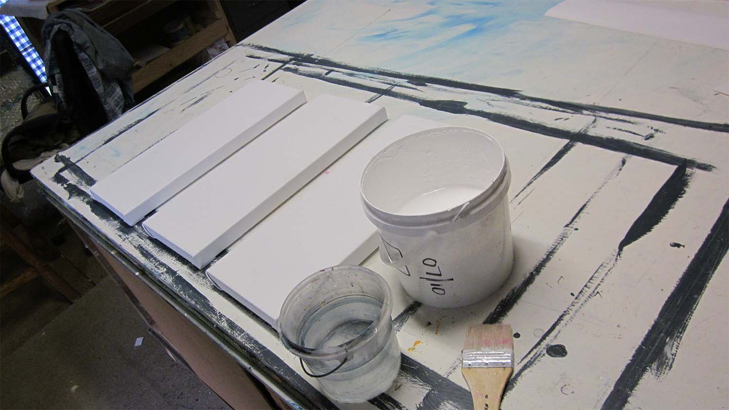 Getting ready for the first coat of Gesso..