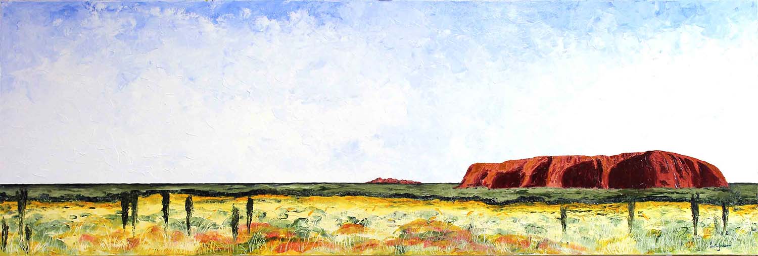 This beautiful painting from the red centre of Central Australia was inspired by a trip in 2011. An iconic place to visit with astounding horizons and skyscapes.Get out there and have a look. Title " Red Heart " ( uluru, Central Australia ), 61 cm x 183 cm, Oil on linen, ref 0608, $2040 AUD . Available to purchase on line at Bluethumb Gallery with free shipping and insurance and 7 day returns