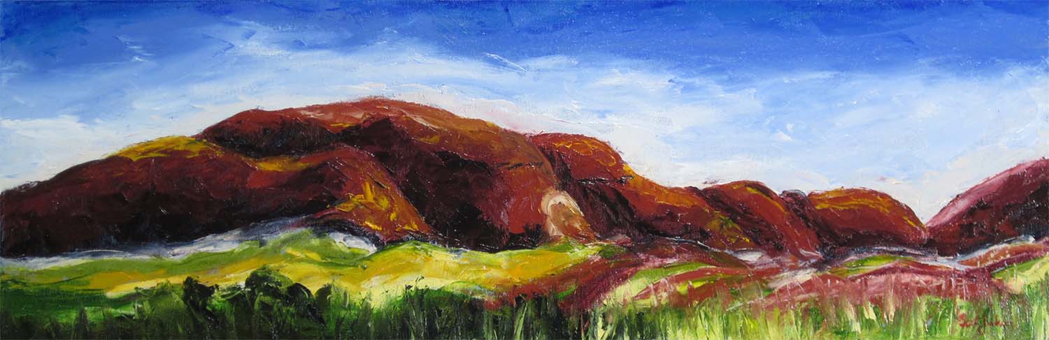 The Red Country of central Australia is a painters dream....Kata Tjuta a natural and spiritual wonder....you have to get out there ! Title " Red Country ", 31 cm x 91 cm, oil on canvas, ready to hang, $450 AUD