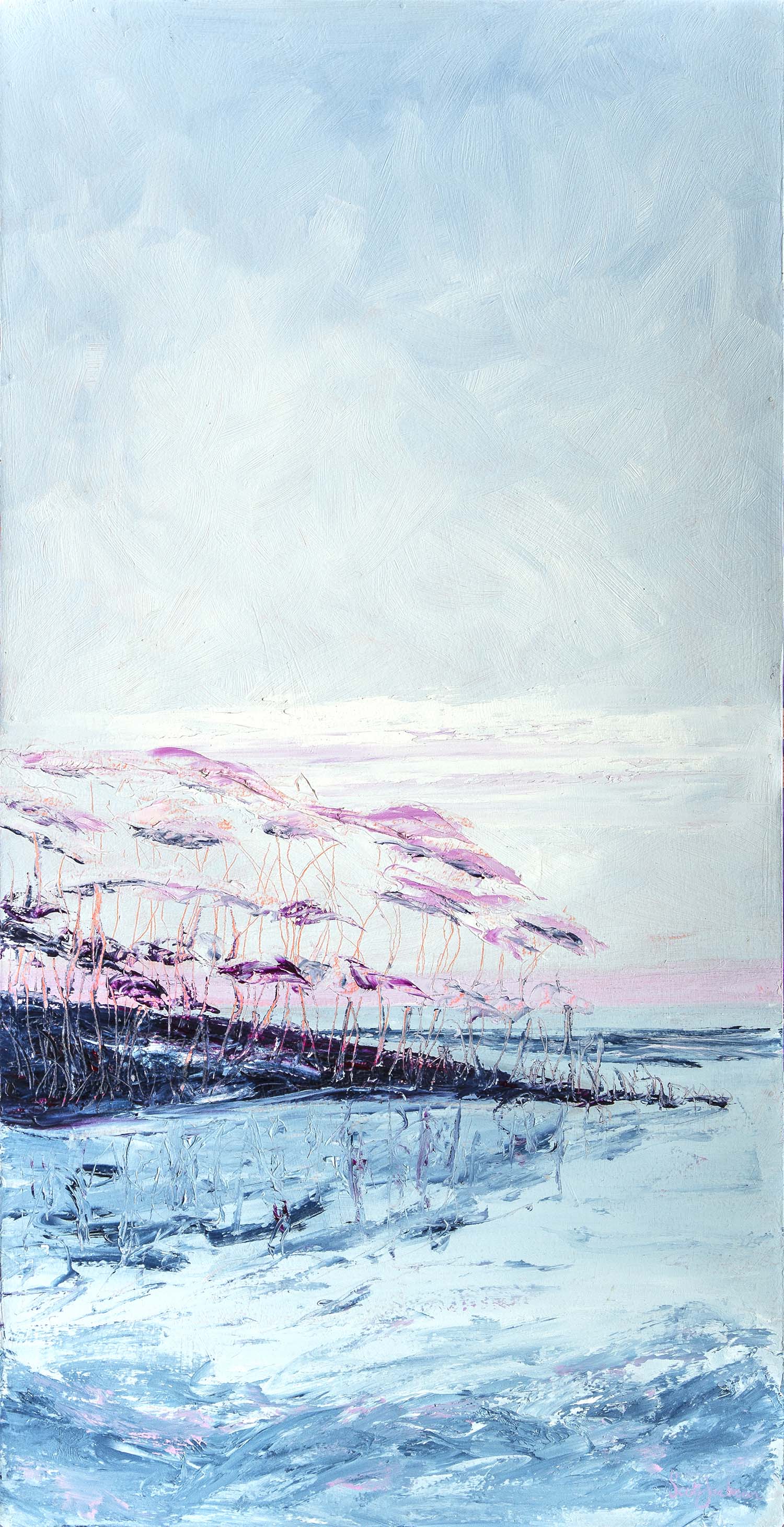 Painted from a small bushy spot on the edge of a lake ..... called Green Point , near Booti Booti National Park....... Title " The Dark Bank- with Reflection ", oil on board, ready to hang, ref 0347, 90 cm x 46 cm, $660 AUD