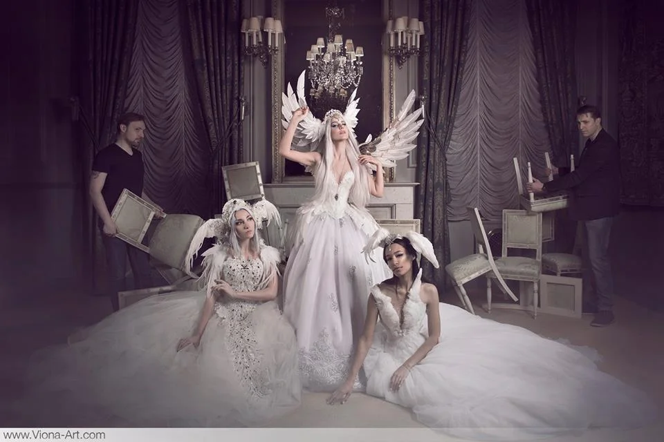 Odette Gown and headpiece photographed at Gala Nocturna by internationally acclaimed photographer Viona Ielegems. Other models are JoEllen Elam of Firefly Path and Jolien Rosanne of Fairytas .