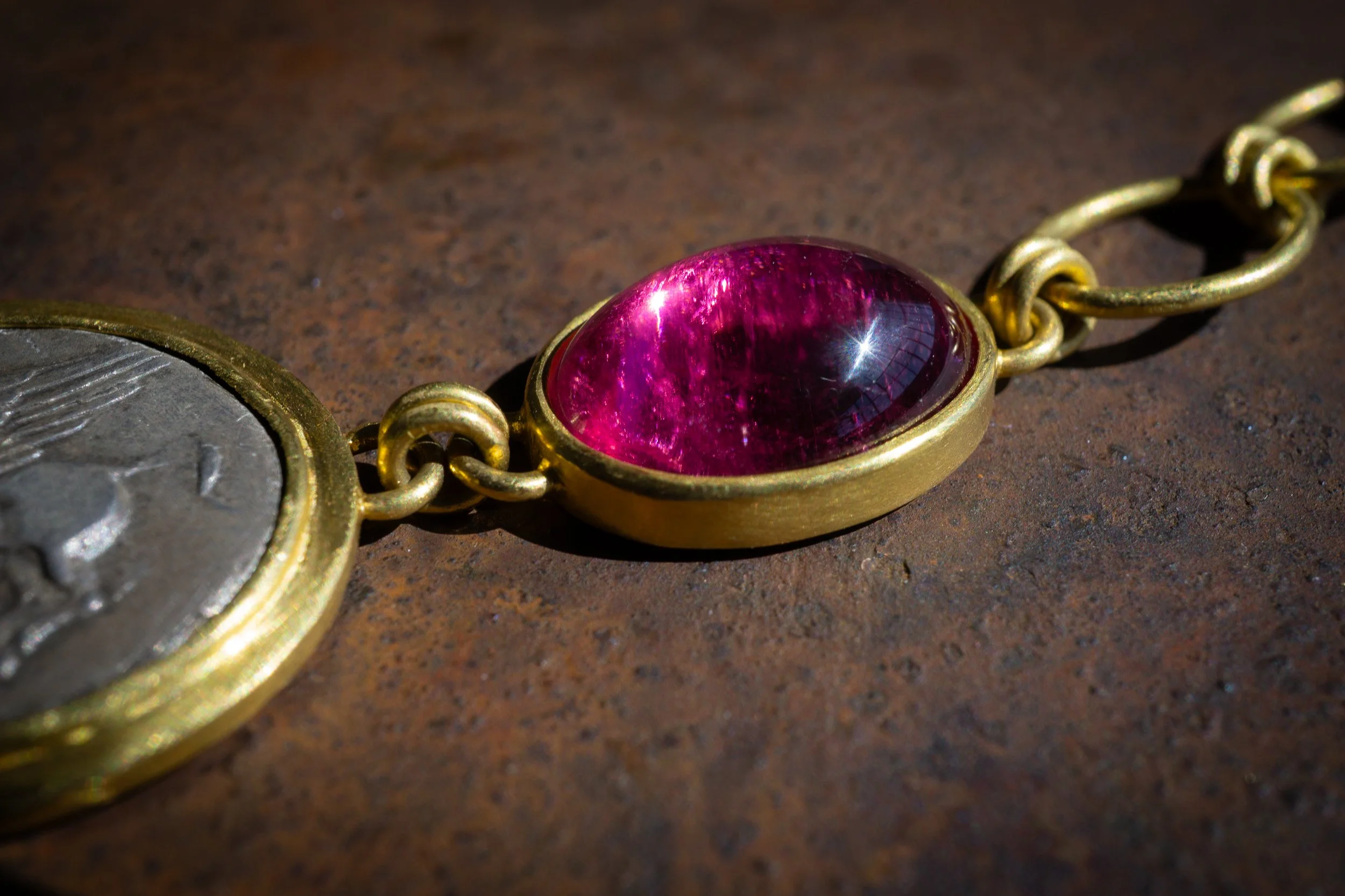 Pegasus Necklace, macro detail of rubellite.