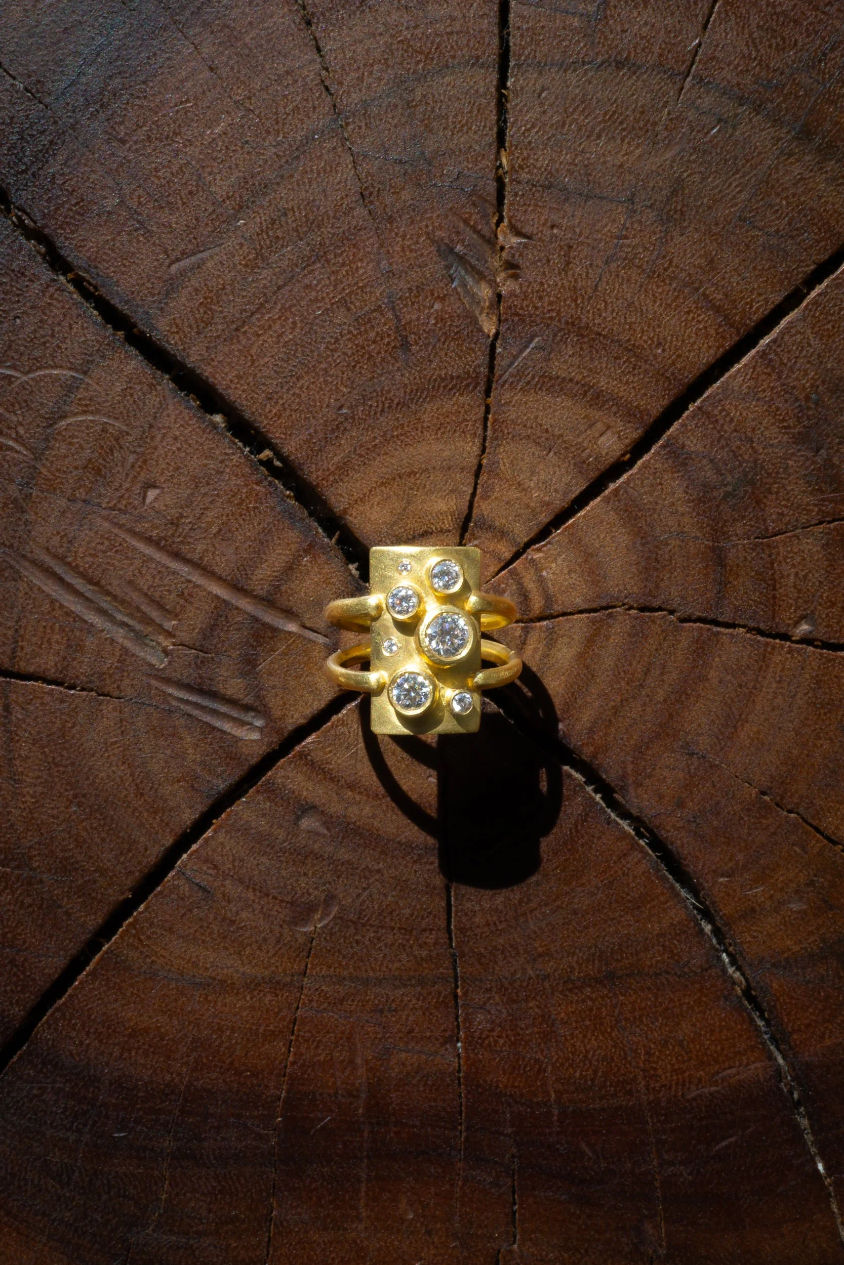 Shield of Nyx Ring in 22k gold and diamonds.