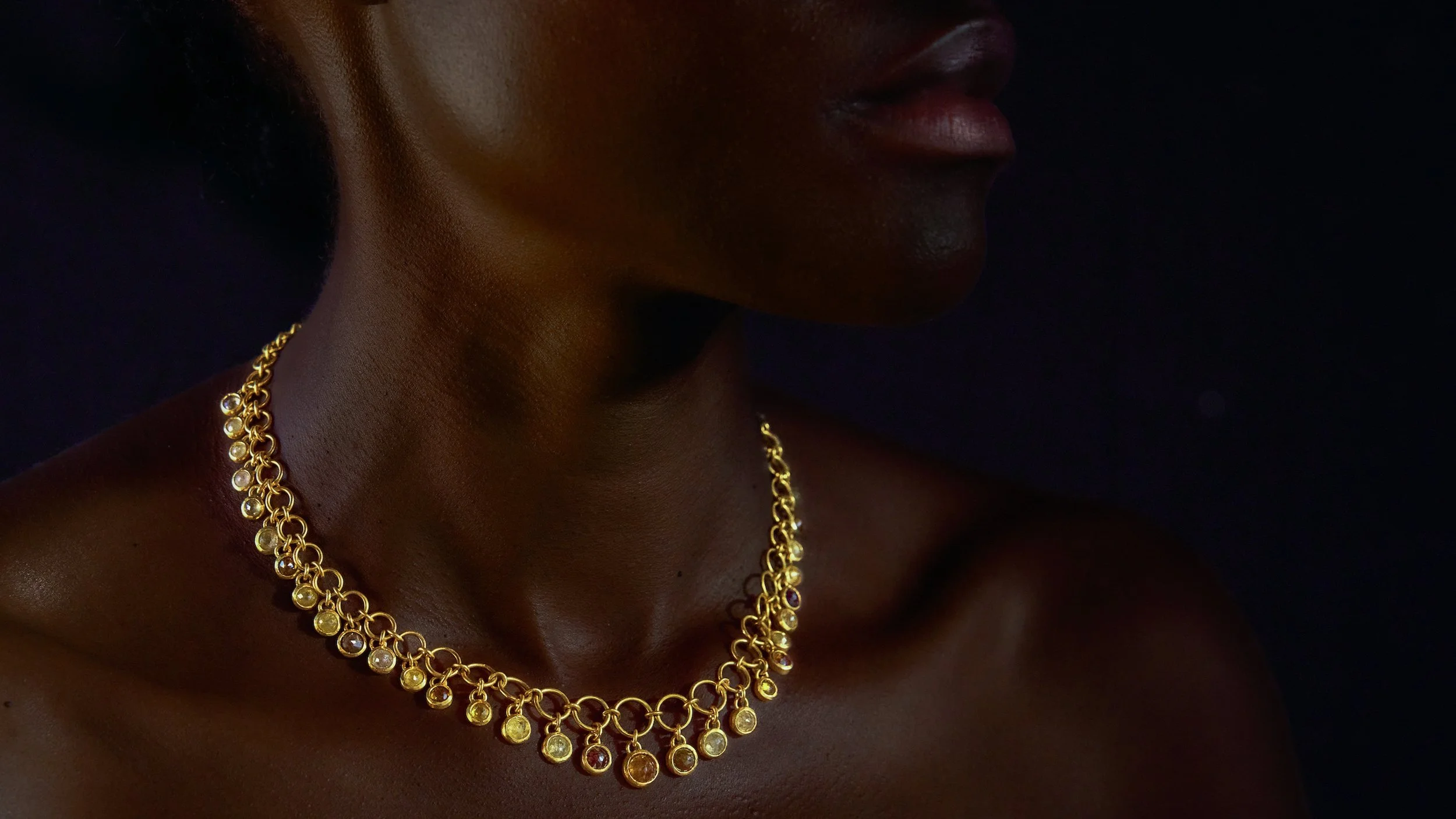 Dawn Necklace shown on the body.