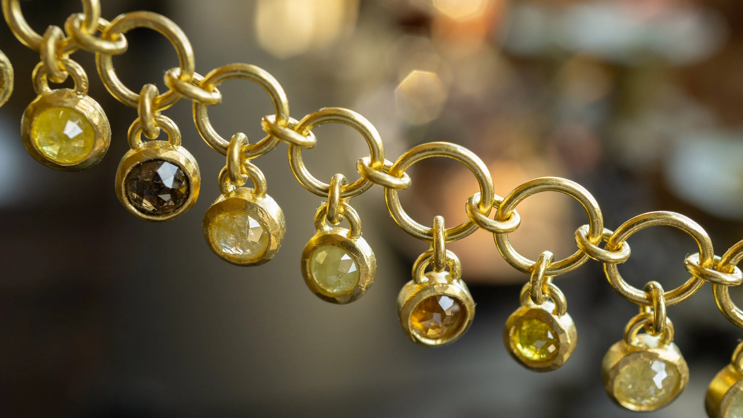 Dawn Necklace detail of diamonds.