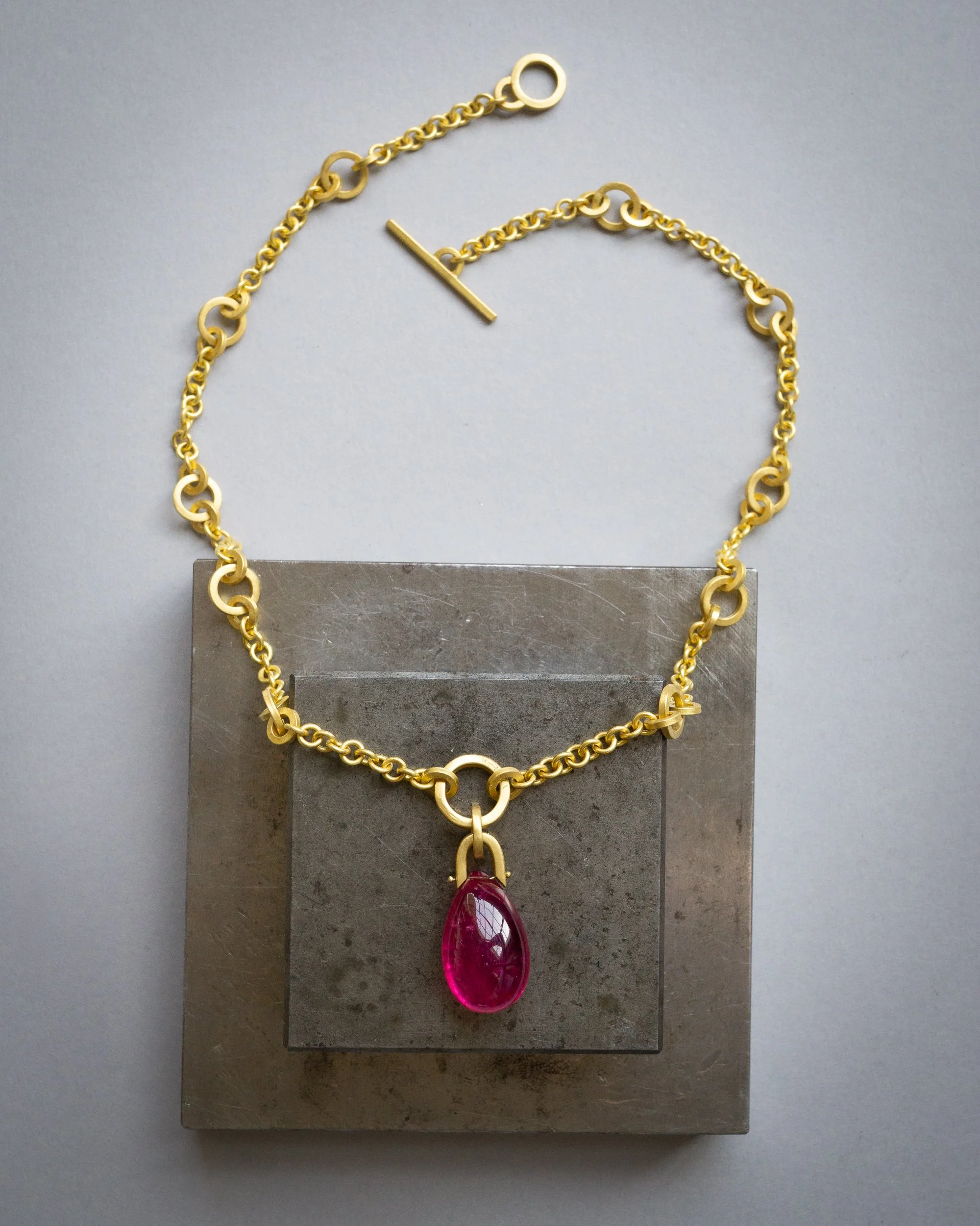 Satori Necklace in 22 karat gold and rubellite.