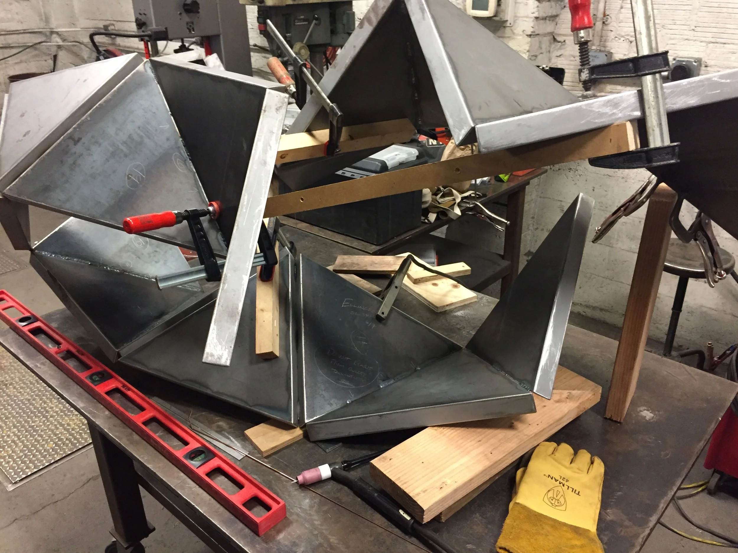 Setting up to climb inside and make the tack welds on the final set of fractals