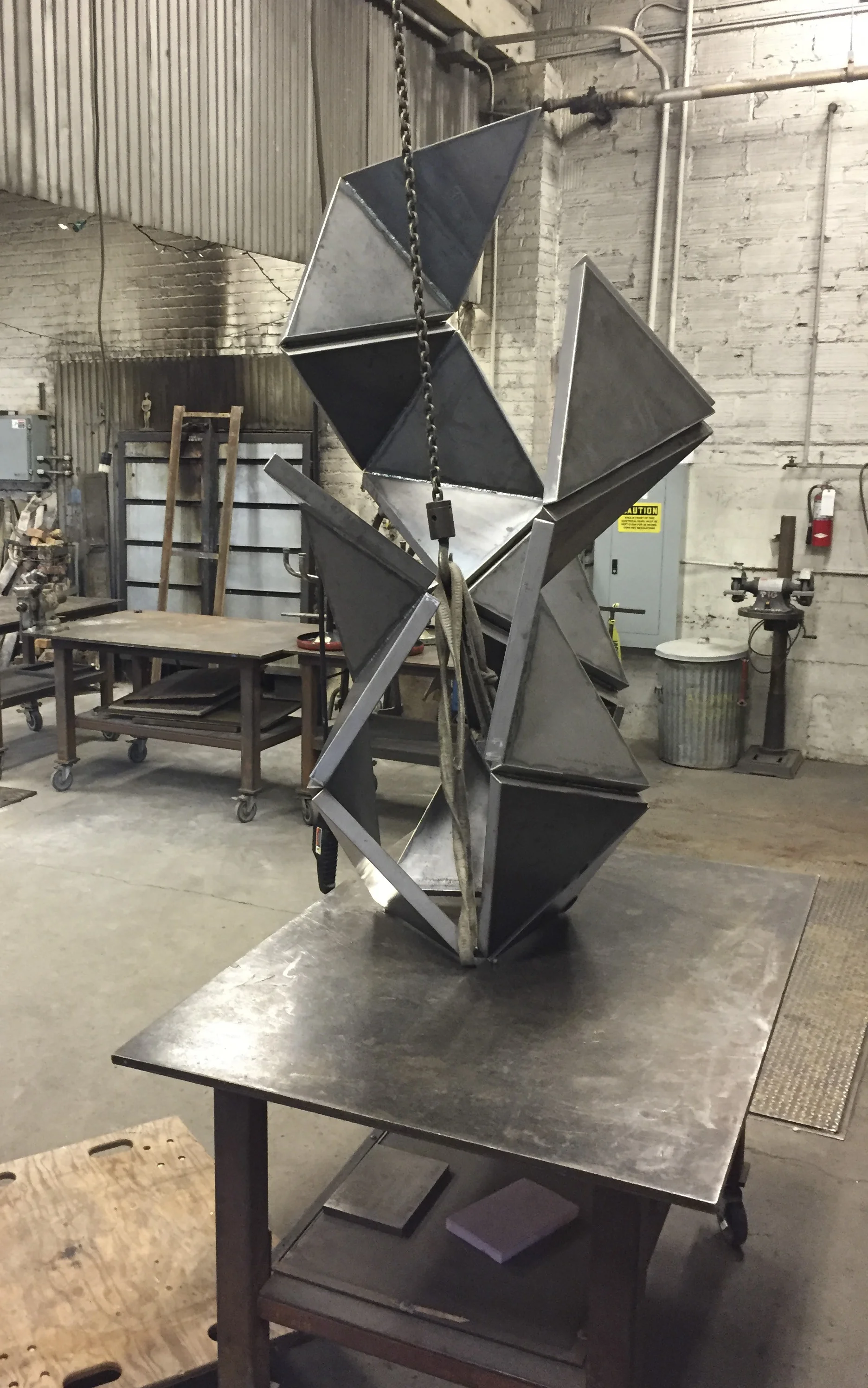 On the hook and back up on the table for finish welding