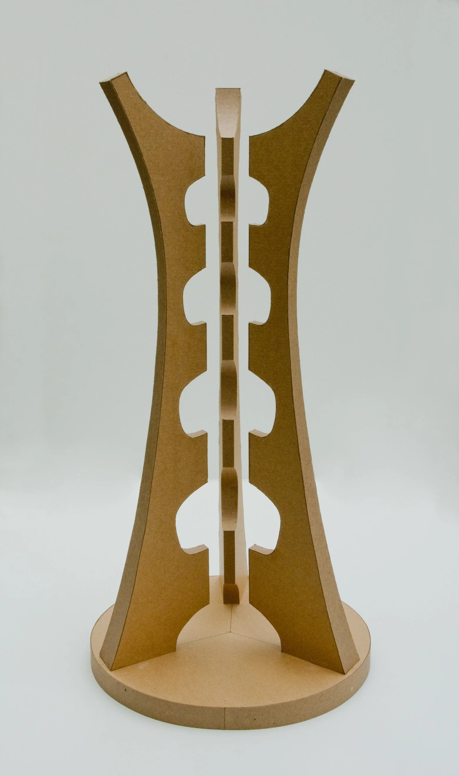 Second iteration study maquette at 3" = 1'-0" with ovoid cutouts more representative of form line work found in NW Coastal Native art