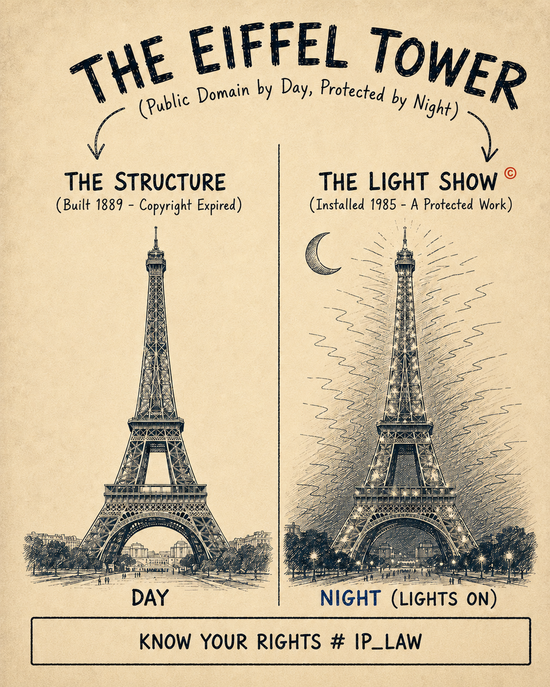 The Eiffel Tower: Public Domain by Day, Protected by Night