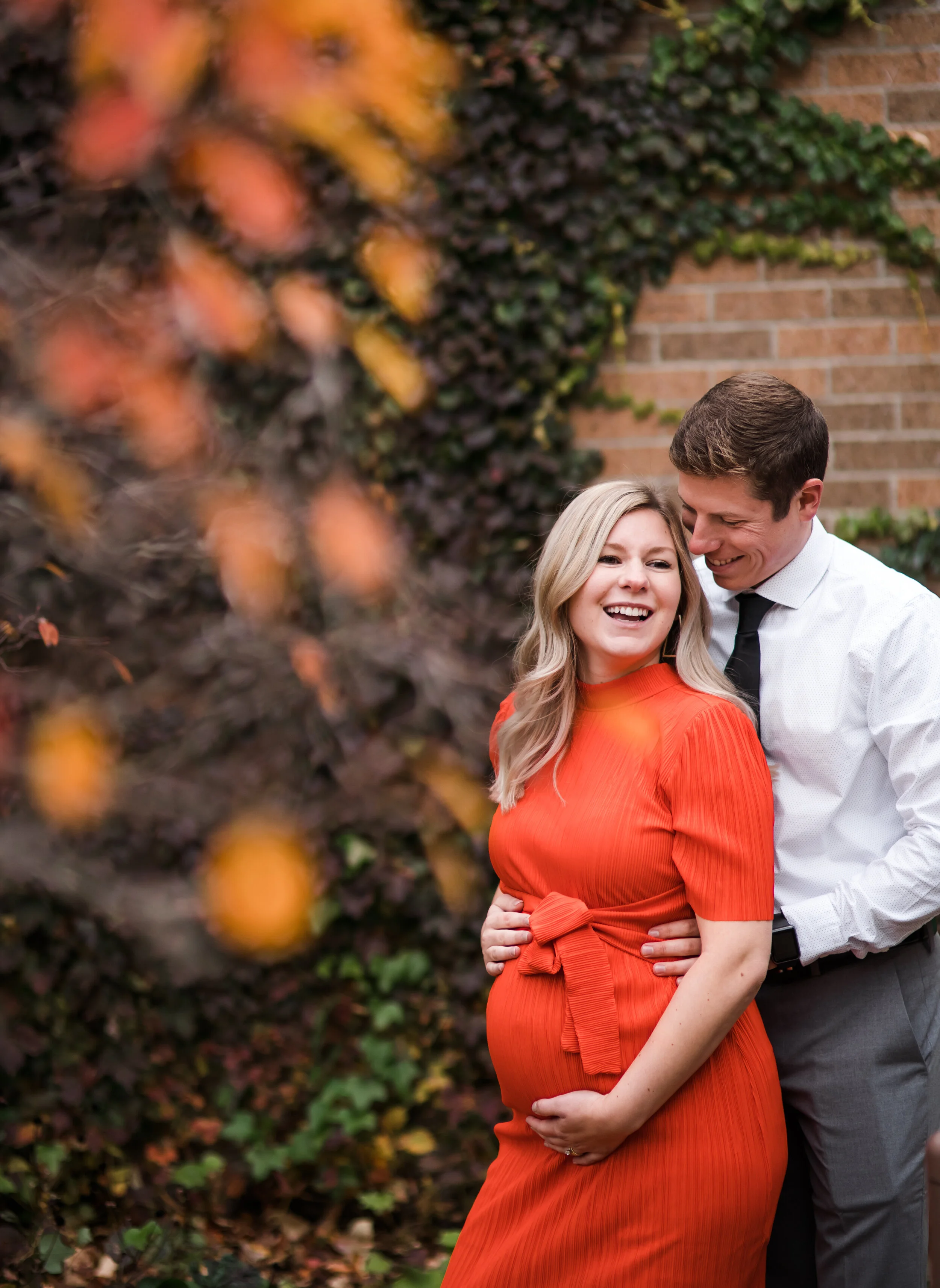  Fall maternity outdoor nature photo session of Drew and Matt at For-Mar Nature Preserve in Genesee Township and Applewood Estate in Flint, Michigan by Pop Mod Photo photographers Ryan Garza and Courtney Simpson. 