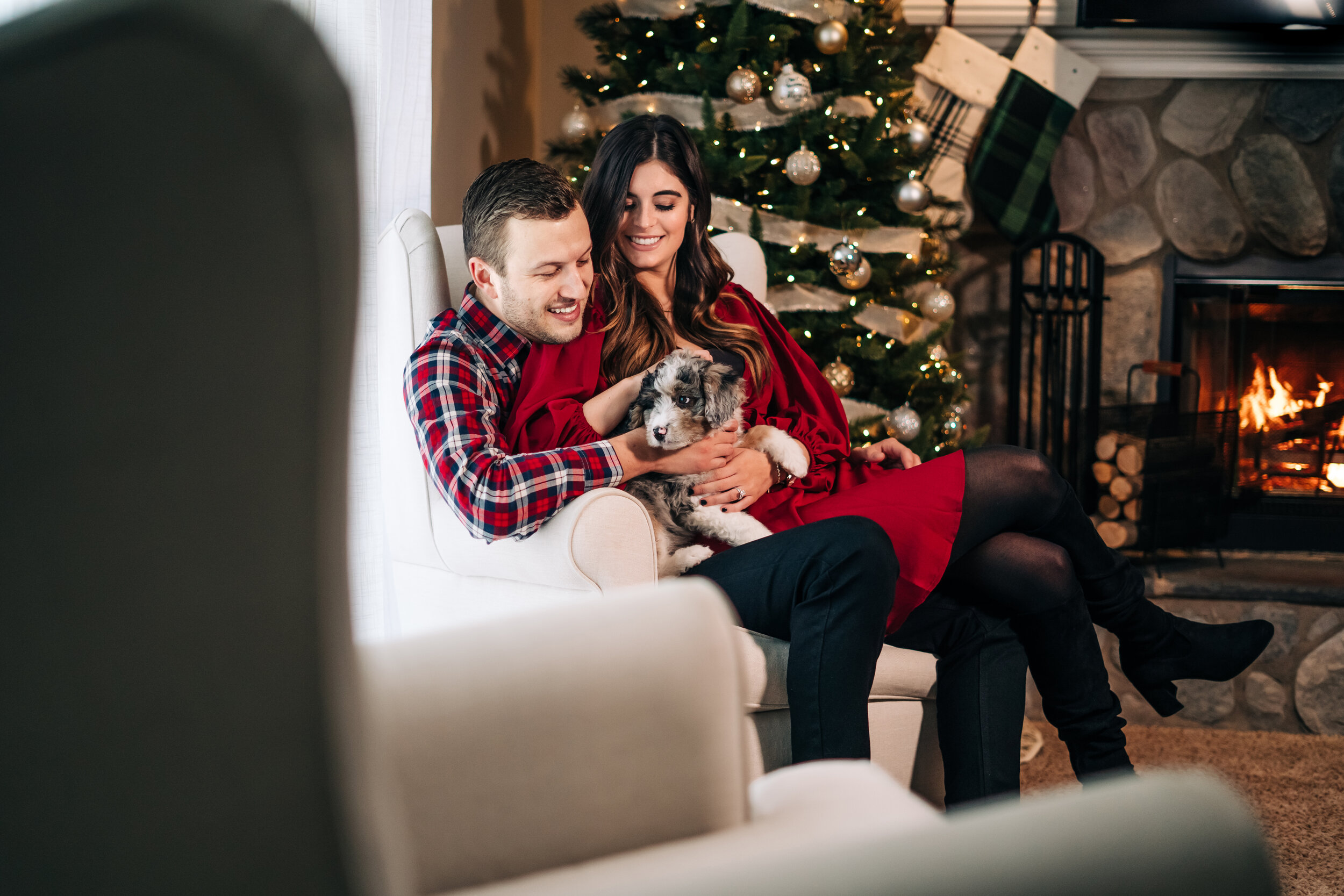  Newlyweds first puppy at their home in Fenton,  Michigan by Pop Mod Photo photographers Ryan Garza | Courtney Simpson. 