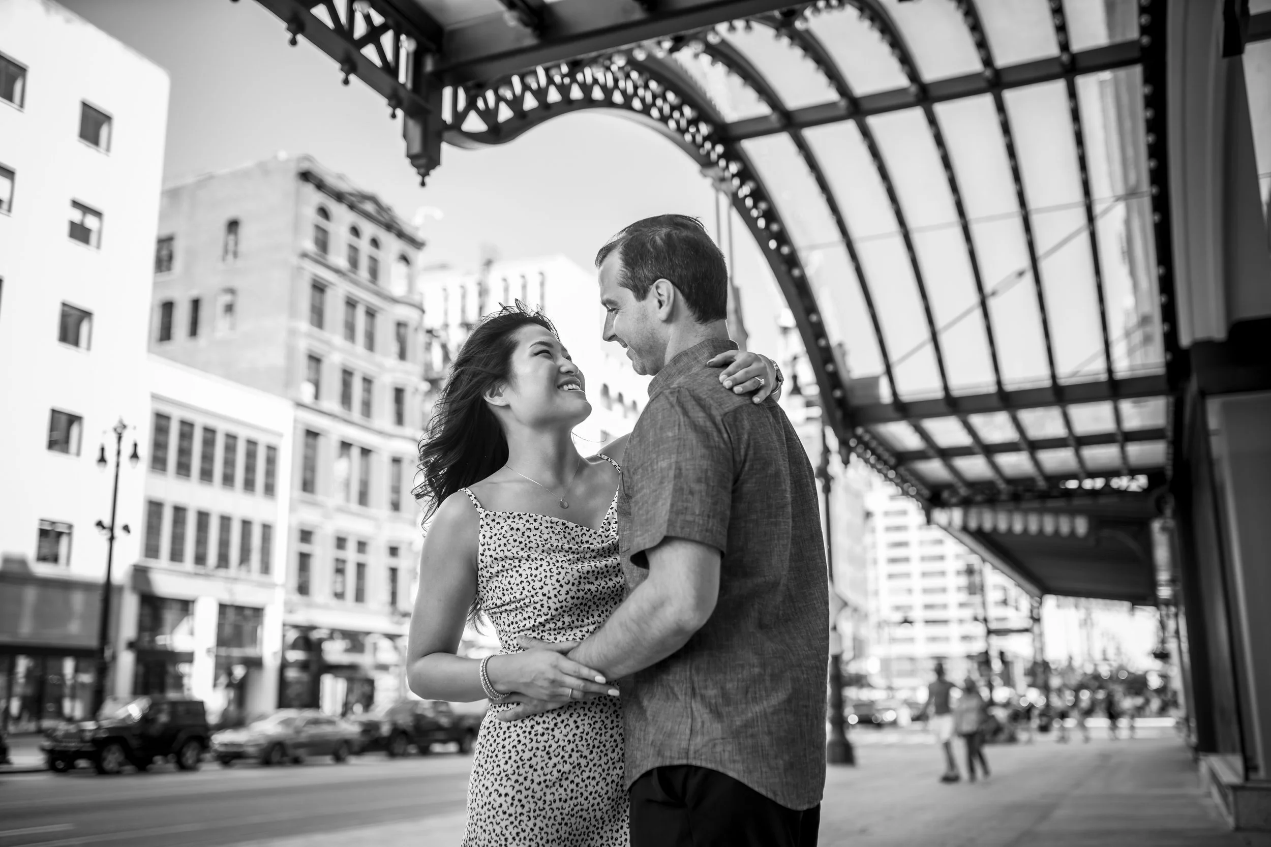  Downtown Detroit engagement photo session at the Apparatus Room and along Woodward Avenue by Pop Mod Photo wedding photographers Ryan Garza and Courtney Simpson. 