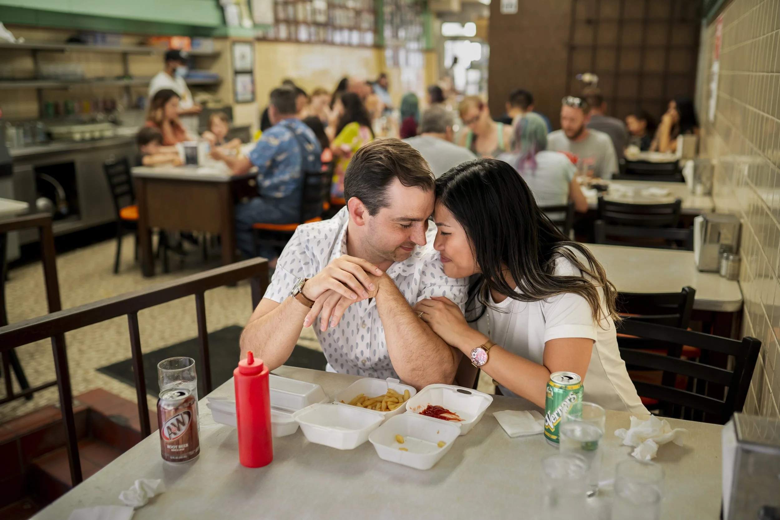  Downtown Detroit engagement photo session at the Apparatus Room and along Woodward Avenue by Pop Mod Photo wedding photographers Ryan Garza and Courtney Simpson. 