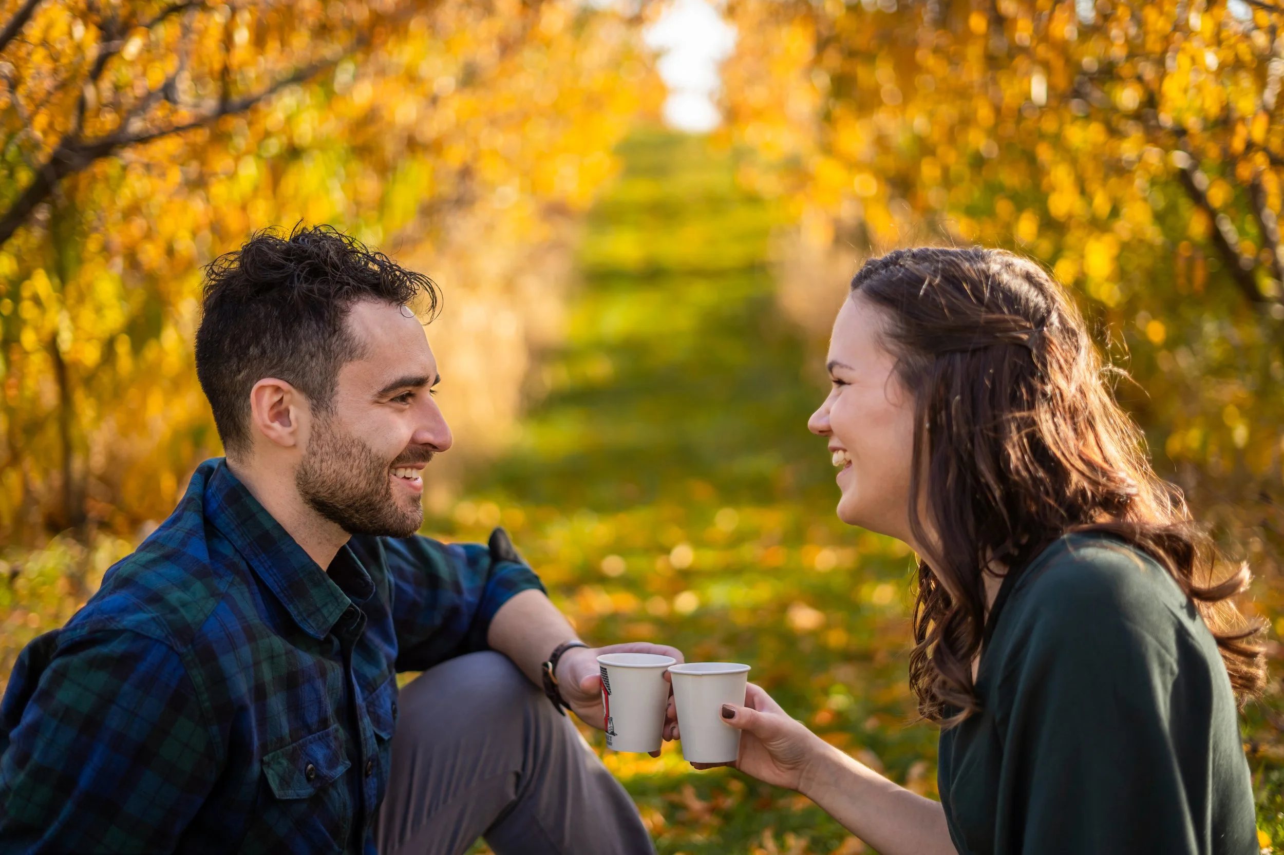  Fall color Michigan engagement session of Megan and Joe at Spicer Orchards Farm in Fenton, Michigan by Pop Mod Photo wedding photographers Ryan Garza and Courtney Simpson.  