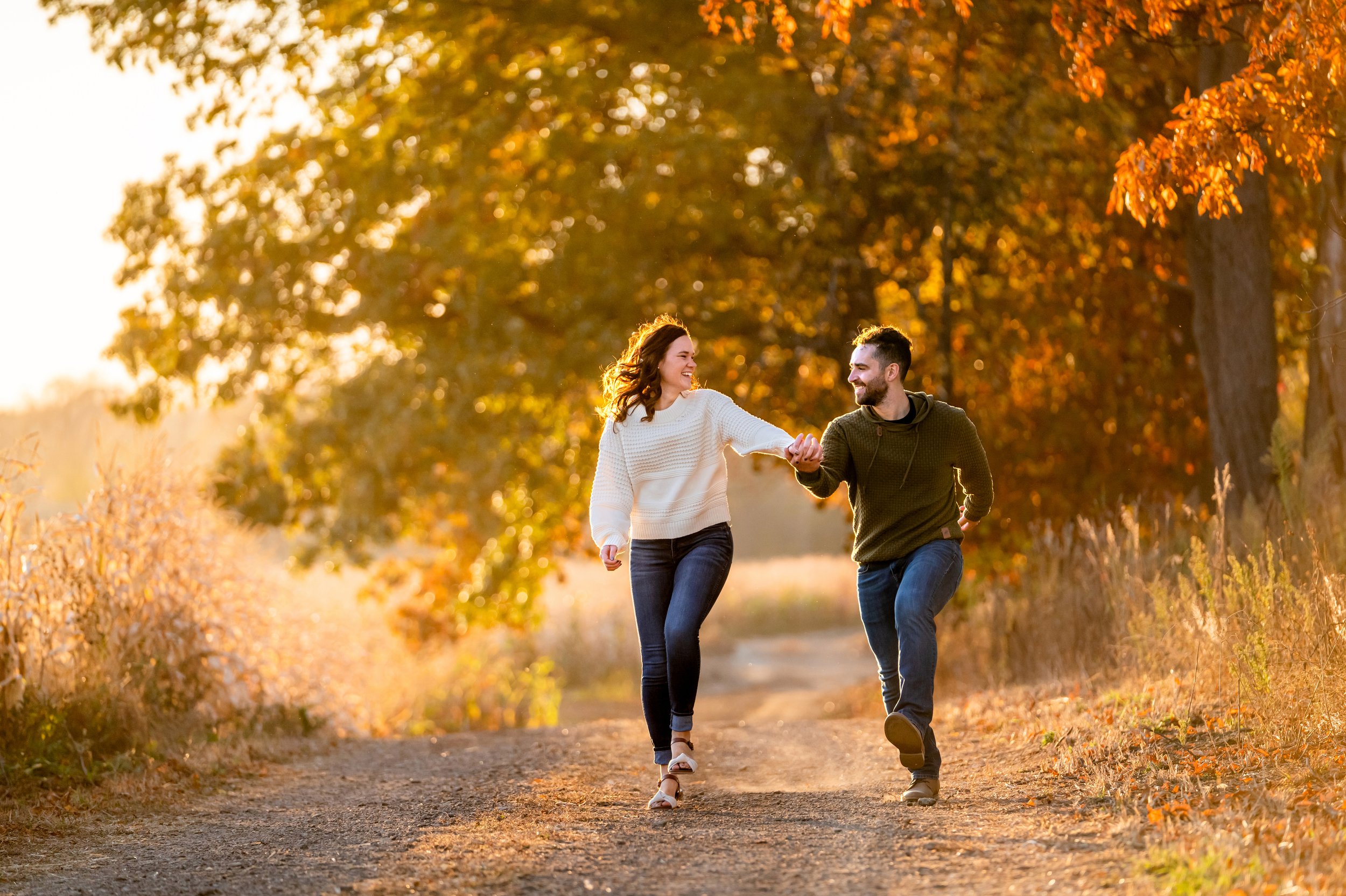  Fall color Michigan engagement session of Megan and Joe at Spicer Orchards Farm in Fenton, Michigan by Pop Mod Photo wedding photographers Ryan Garza and Courtney Simpson.  