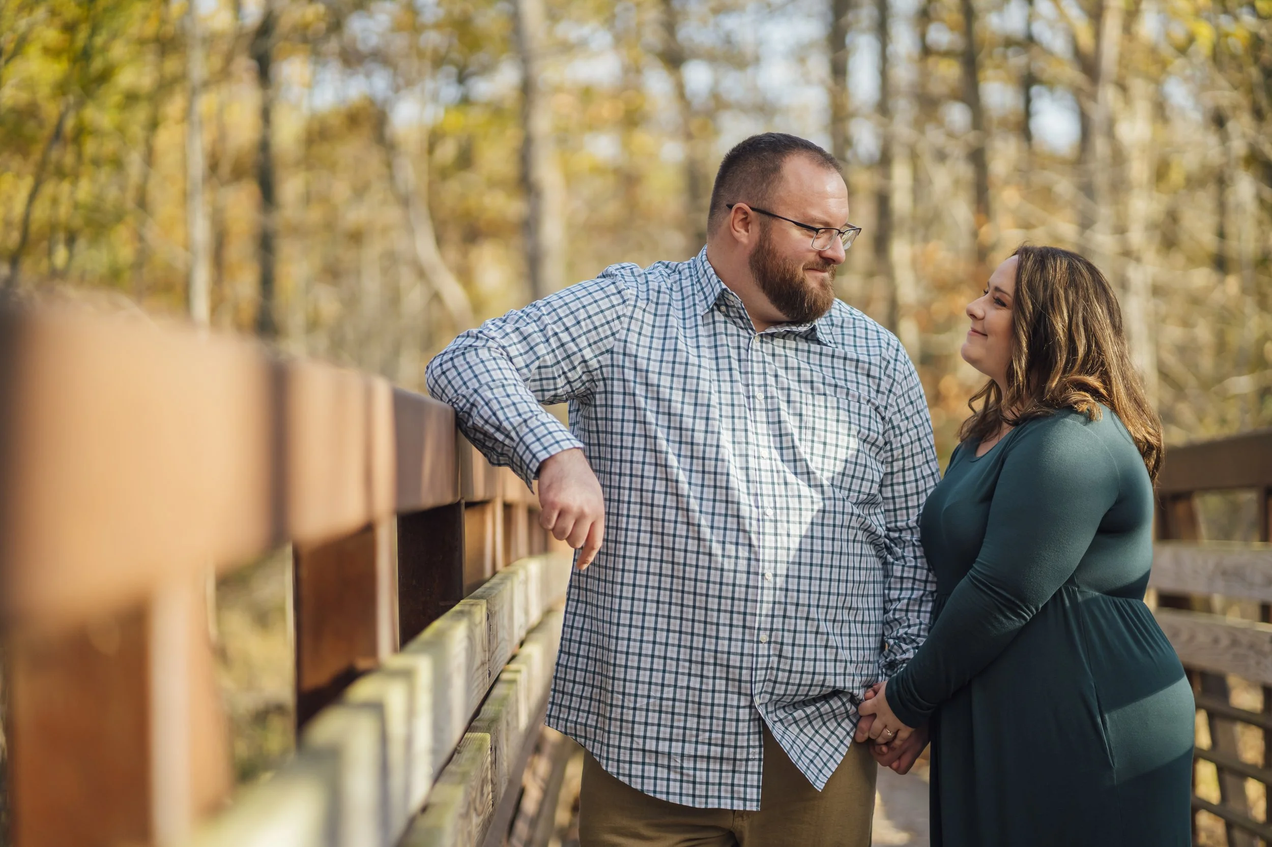 Kelly and Justin did their fall engagement photo session with Pop Mod Photo wedding photographers Ryan Garza and Courtney Simpson at For-Mar Nature Preserve & Arboretum in Flint, Michigan before heading to Tenacity Brewery in Flint to finish the ses