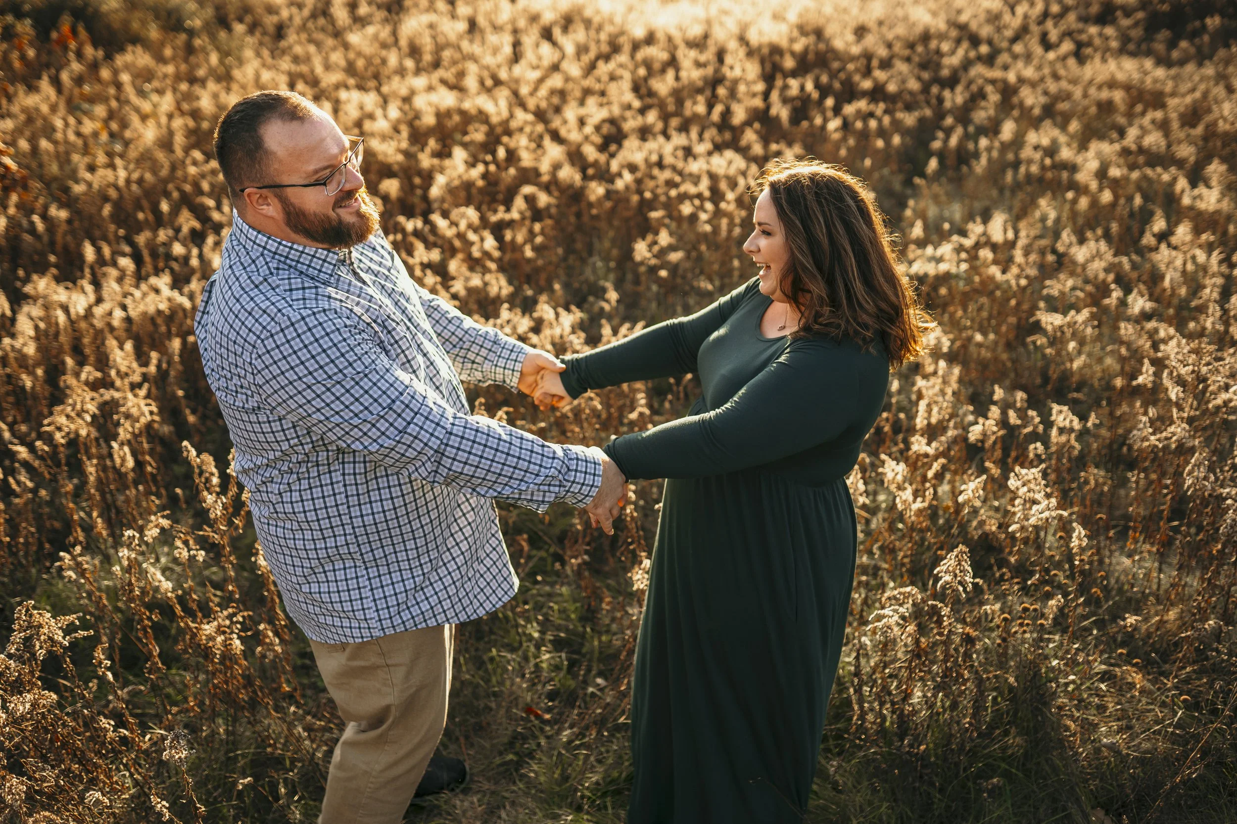  Kelly and Justin did their fall engagement photo session with Pop Mod Photo wedding photographers Ryan Garza and Courtney Simpson at For-Mar Nature Preserve & Arboretum in Flint, Michigan before heading to Tenacity Brewery in Flint to finish the ses