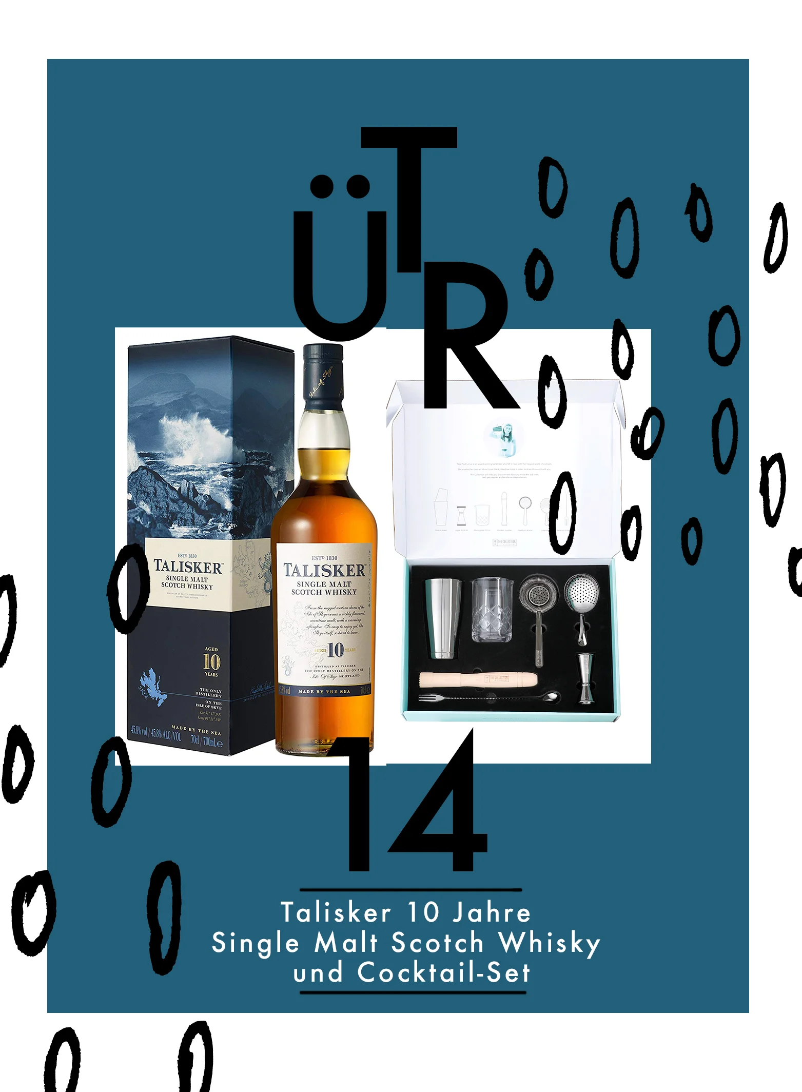 Tür 14: Talisker 10 Jahre Single Malt Scotch Whisky und Cocktail-Set