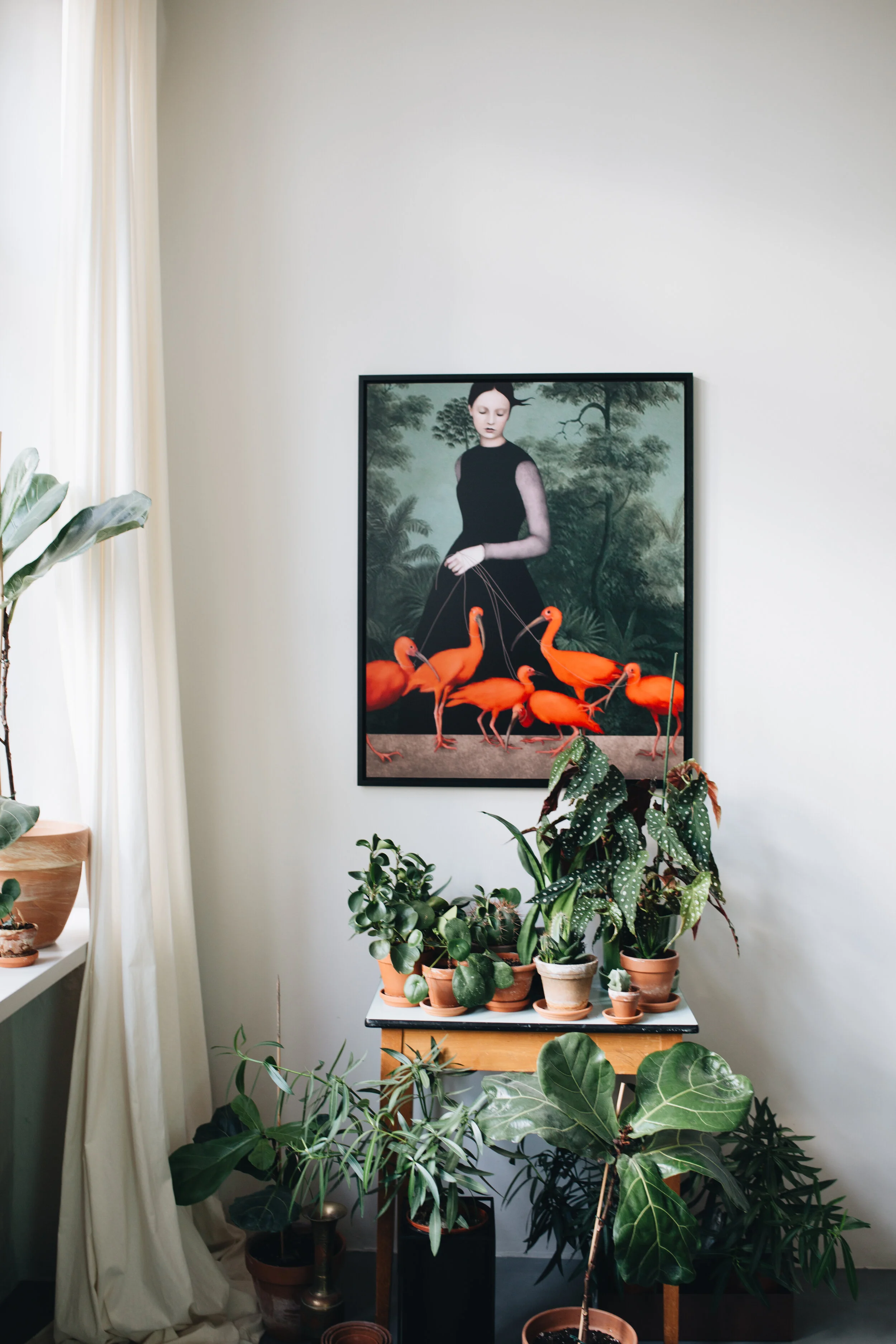 The Lady Of The Ibis © Daria Petrilli, LUMAS.com   Link zum Werk:  https://www.lumas.de/pictures/daria_petrilli/the_lady_of_the_ibis/   In Daria Petrillis außergewöhnlichen Arbeiten werden die Frauen zu mystischen Wesen, gekleidet in Muscheln und Blüten. Immer wieder sind sie umgeben von Flamingos, Papageien oder Gänsen, die wie Vorboten des Purgatoriums und nicht wie die des Garten Edens wirken. Darüber sagt die Künstlerin: “Vögel geben für mich eine Art vorweltliche Dringlichkeit wieder, deshalb kommen sie so oft in meinen Werken vor.“ Mit ihrer Serie Dreaming zeigt uns Daria Petrilli märchenhafte Welten. In Lady of the Red Ibis führt eine Frauenfigur sechs rote Ibisse an Schnüren um die langen Hälse durch eine Traumlandschaft, den Blick gesenkt und scheinbar in ihrer Bewegung erstarrt.