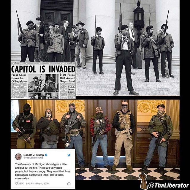 Imagine if the armed militia ... oh I mean &ldquo;protestors&rdquo; who stormed the Michigan, Arizona, and Wisconsin statehouses were Black, or Muslim, or Black Muslims, or anything other than white men, how this would have ended.
Well if history is 