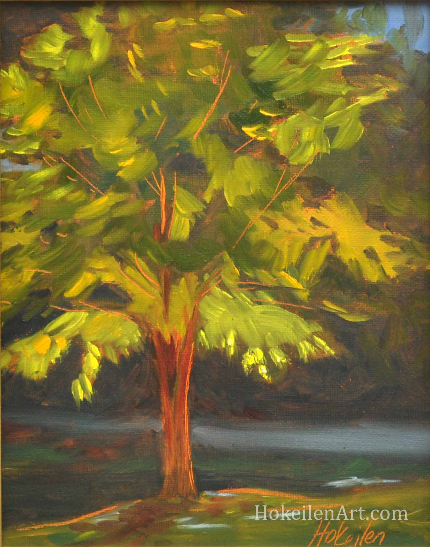 Standing in the Light at Green Spring Garden, oil on canvas board, 8"x10"
