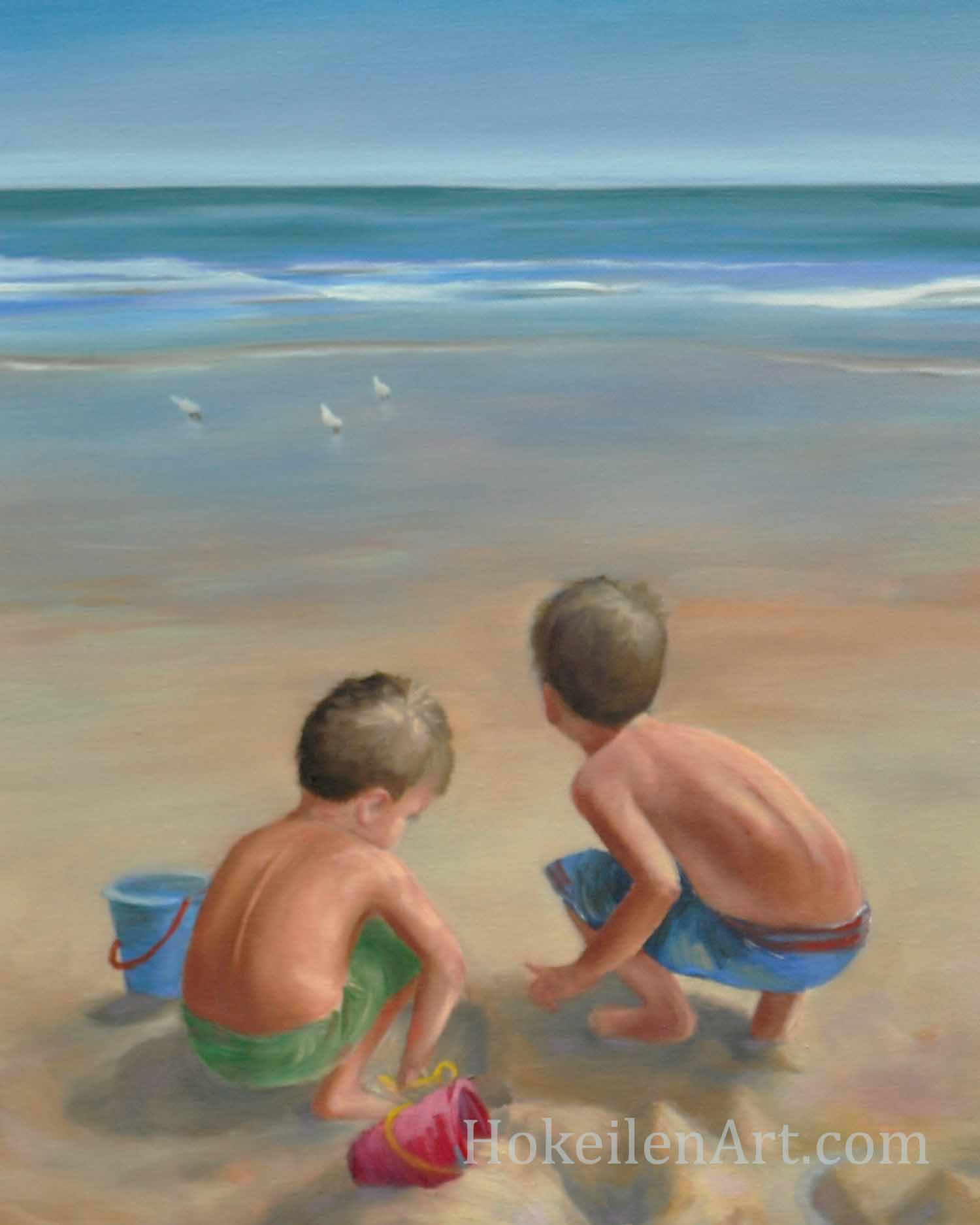 Boys on the Beach, oil on canvas, 18"x24"