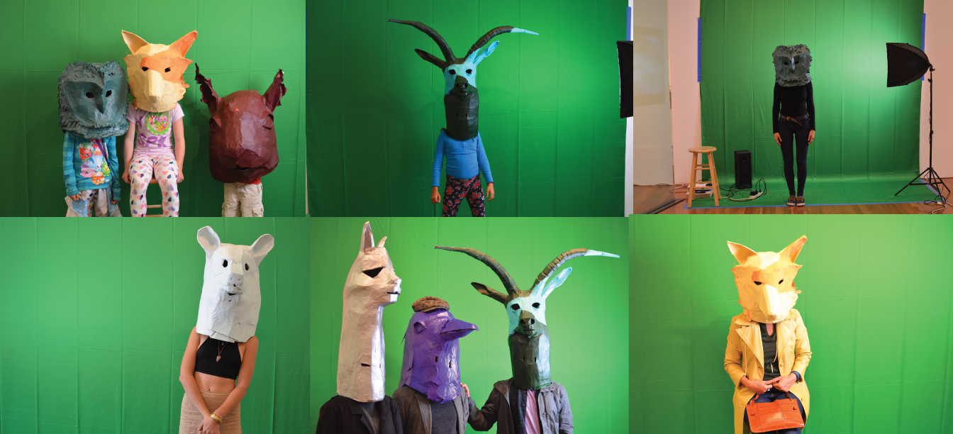 Images of public interacting with animal heads during Artist Residency at the de Young Museum of San Francisco, 2016.