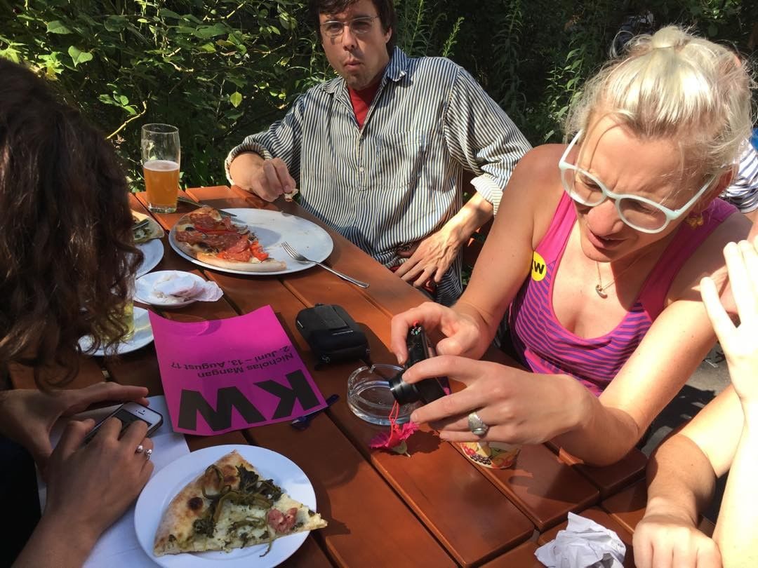 Judith, Christoph and friends at a Berlin dance hall and beer garden after visiting gallery KW