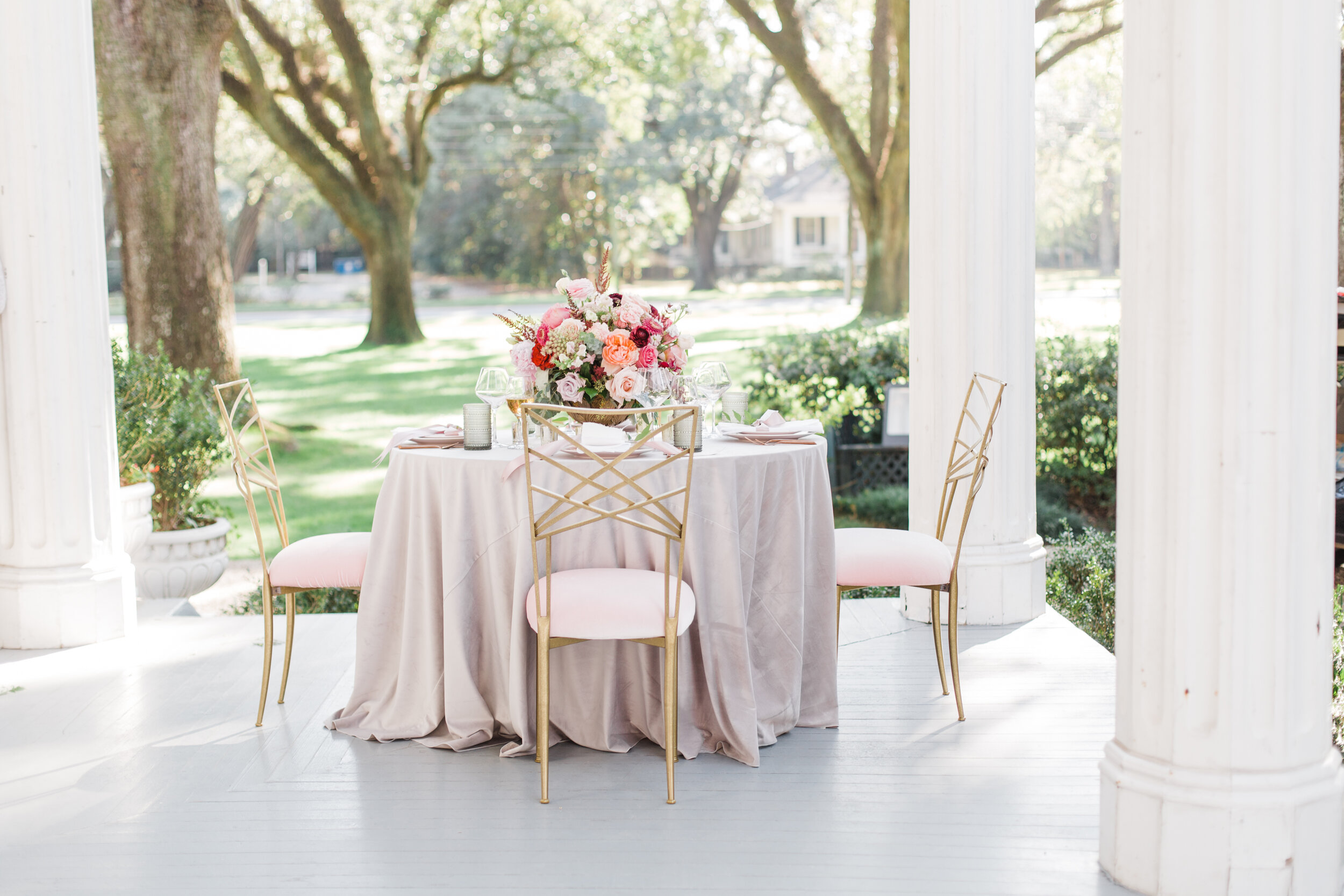 Gold Chameleon Chair with Blush Cushion Cap