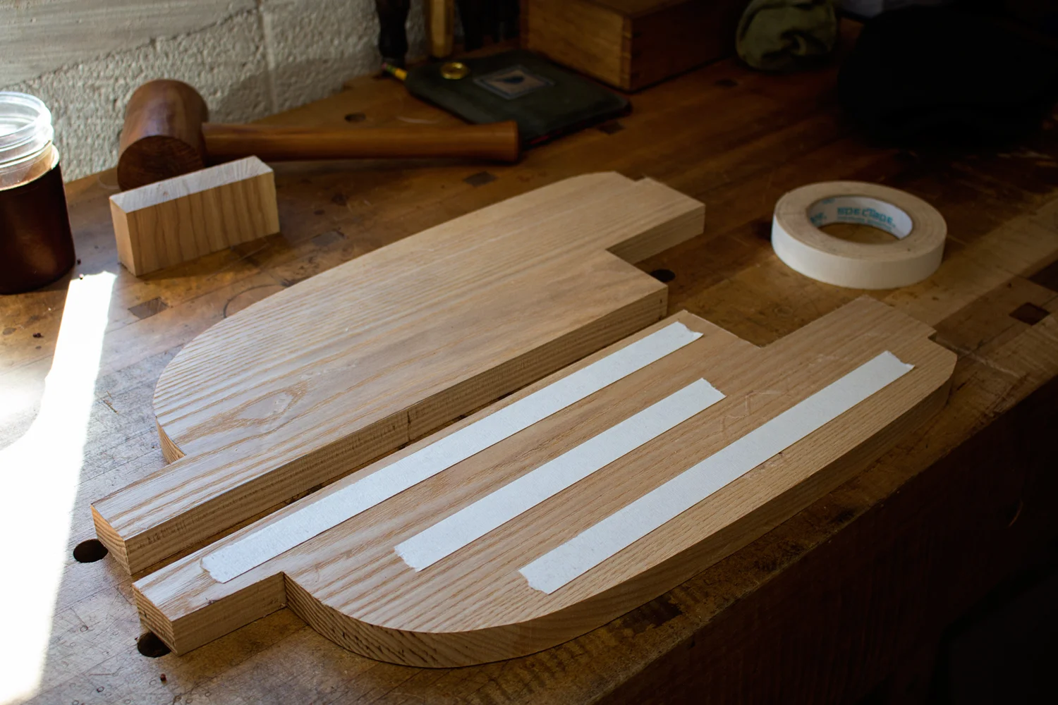  Now it's time to shape the curves of the B-Pillar supports. I have both sides stuck together with double sided veneer tape.