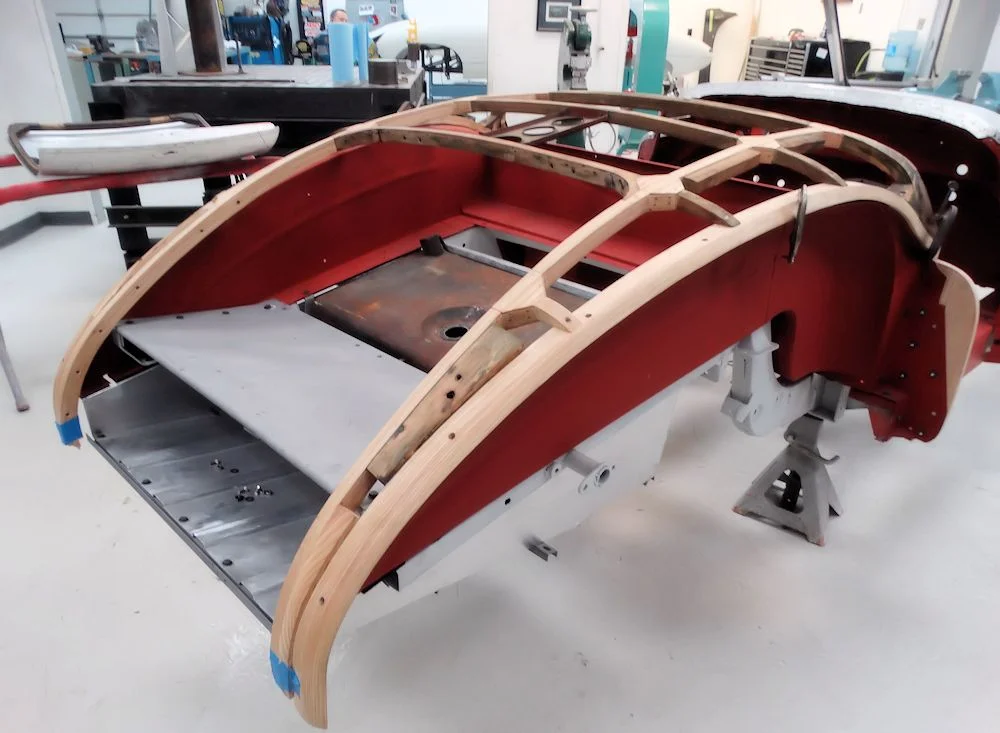 Here's a shot of the rear body support structure, reunited once again with the rest of the chassis after a 6 month hiatus in my shop. It fit really well, with only the most minute of persuasions needed to get it all lined up. I can't wait to see this beautiful car in Pebble Beach. It's gonna turn some heads!!!! 