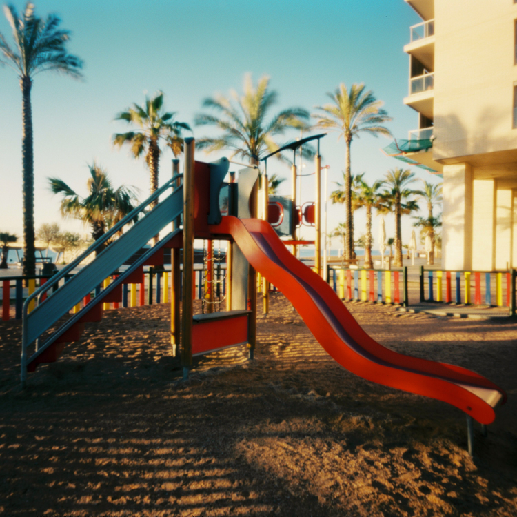 A slide, at sunrise