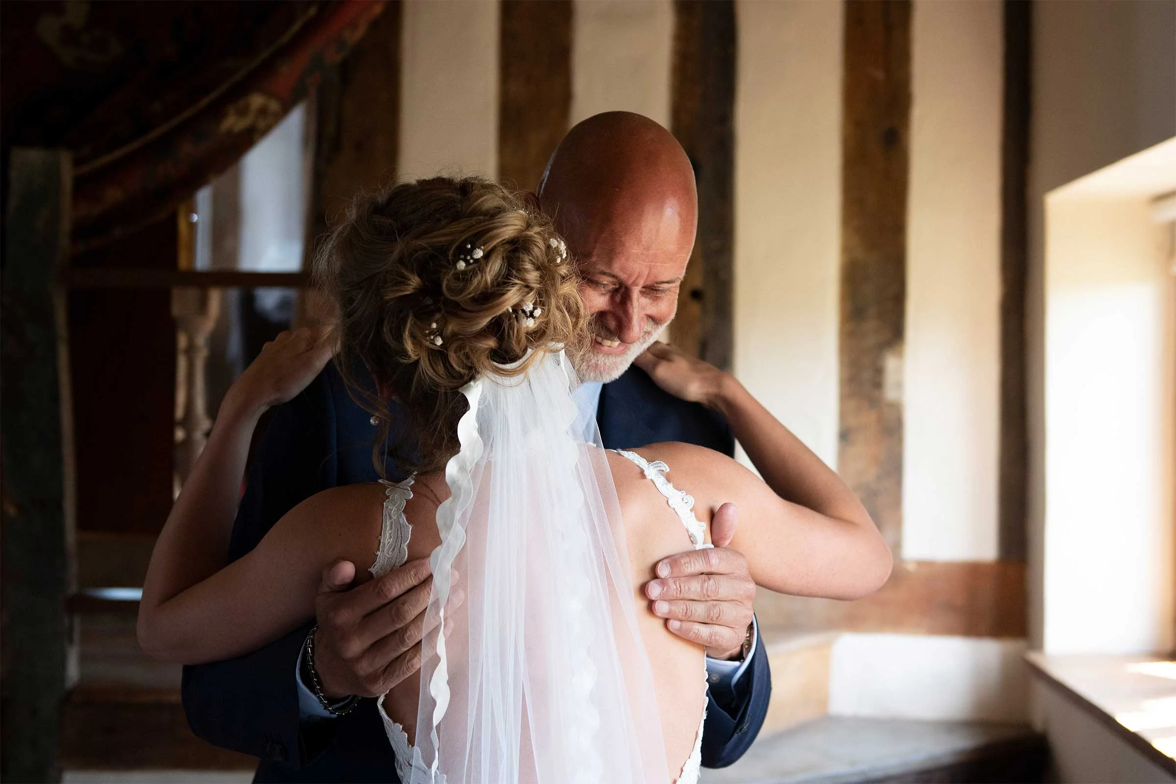 Father of the bride at wedding venue in norfolk Hales Hall
