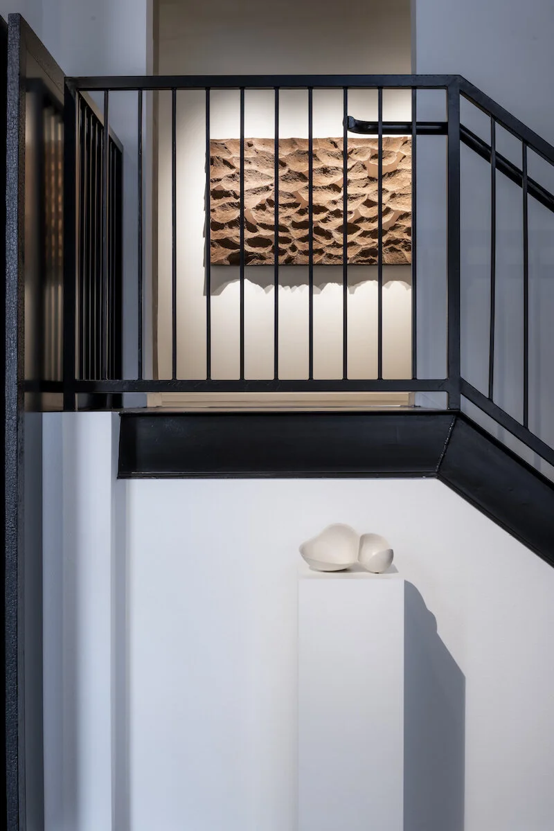 Zoë Powell - Sinew 5 pictured with Michal Fargo - Soft Topography Wall Sculpture