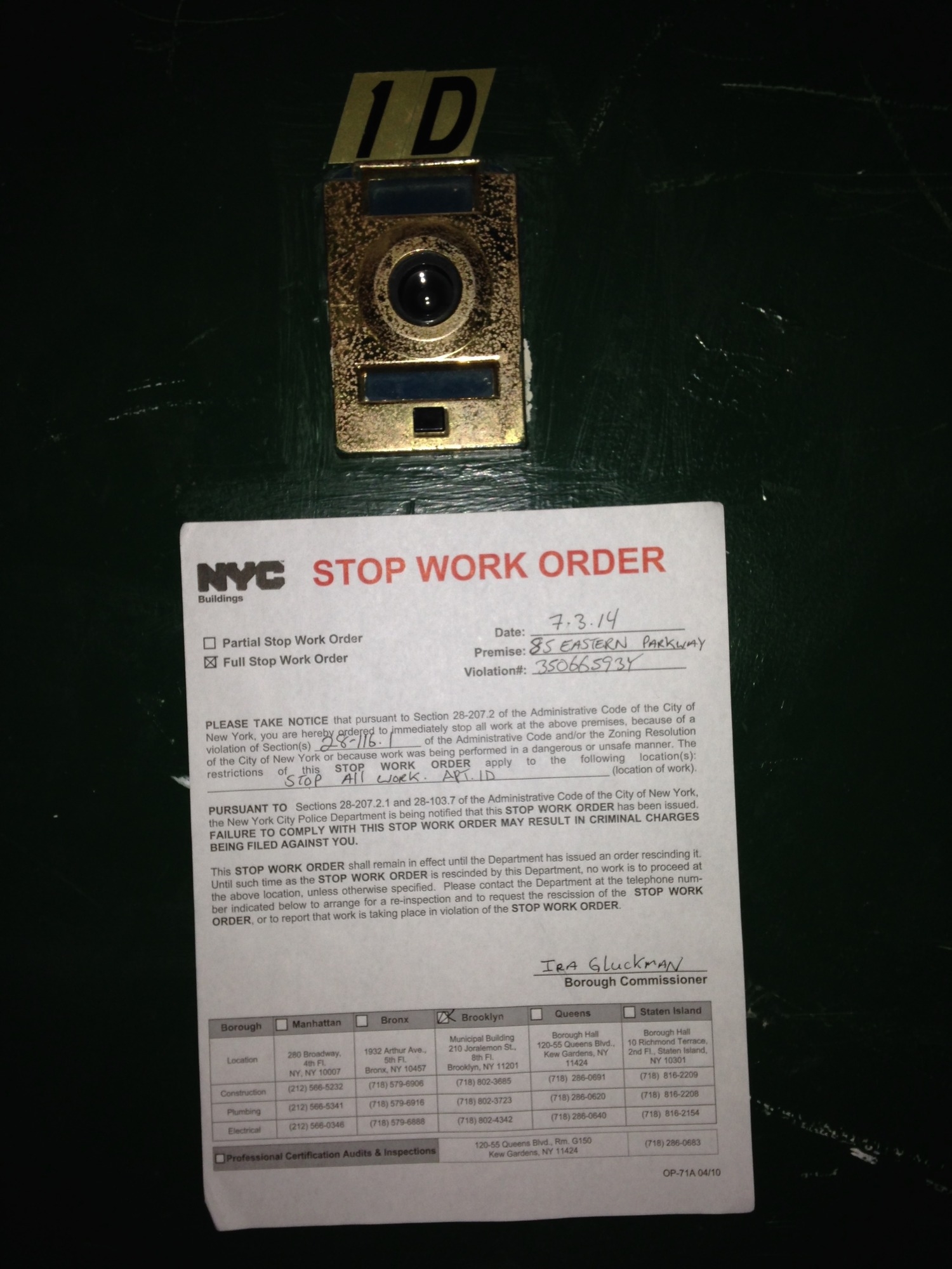 Stop work order #1D July '14