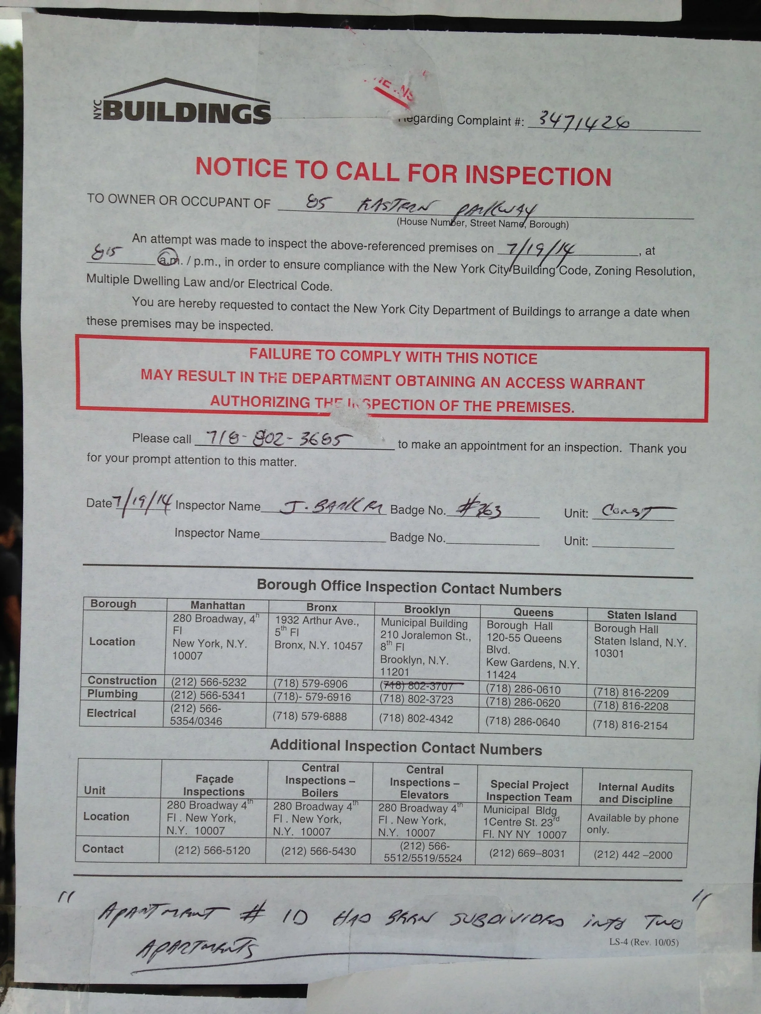 construction 85 eastern parkway tenants association inc new york city department of buildings