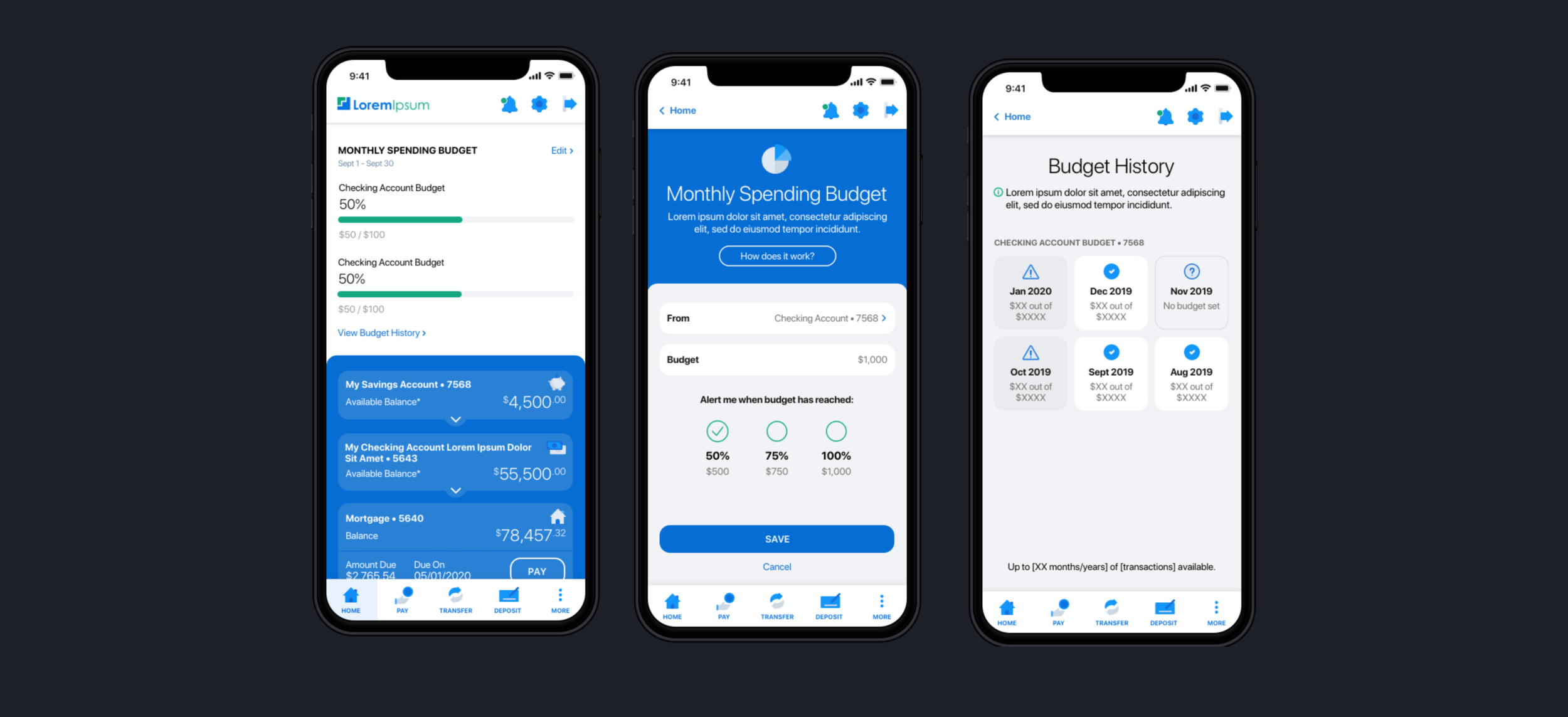 Monthly budgets