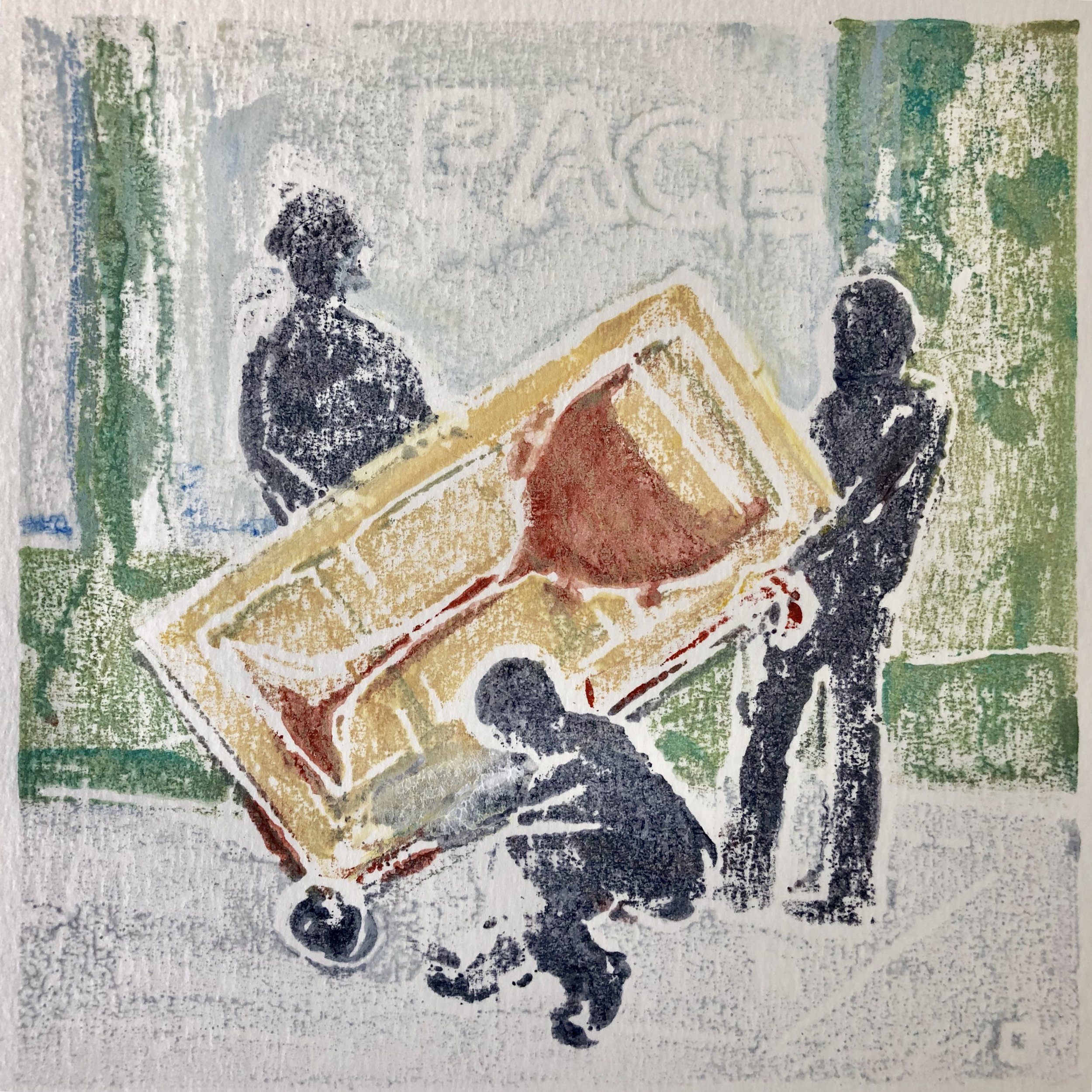 Pace Yourself, acrylic on paper monoprint, 6x6, SOLD
