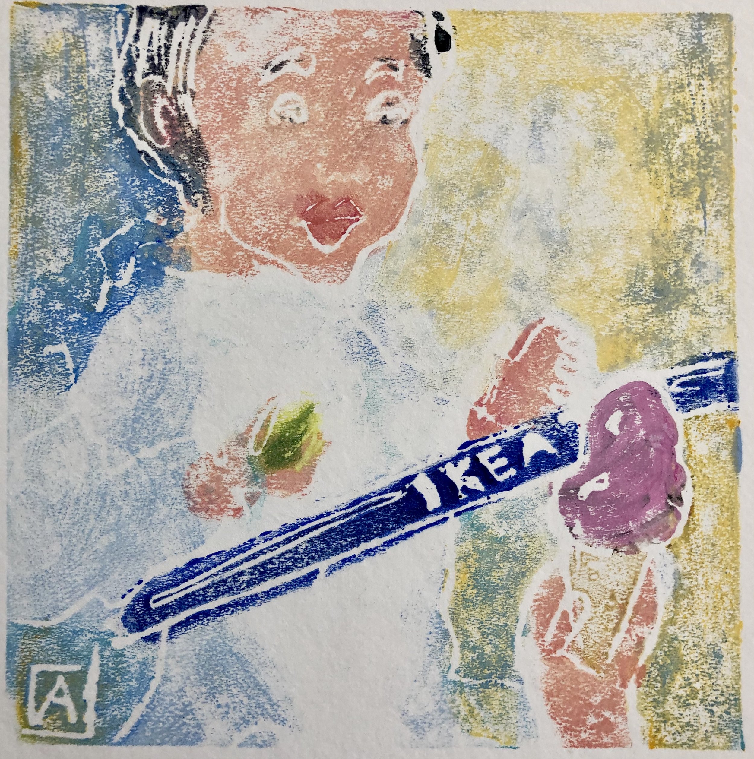 IKEA Cream, acrylic on paper monoprint, 6x6, $85