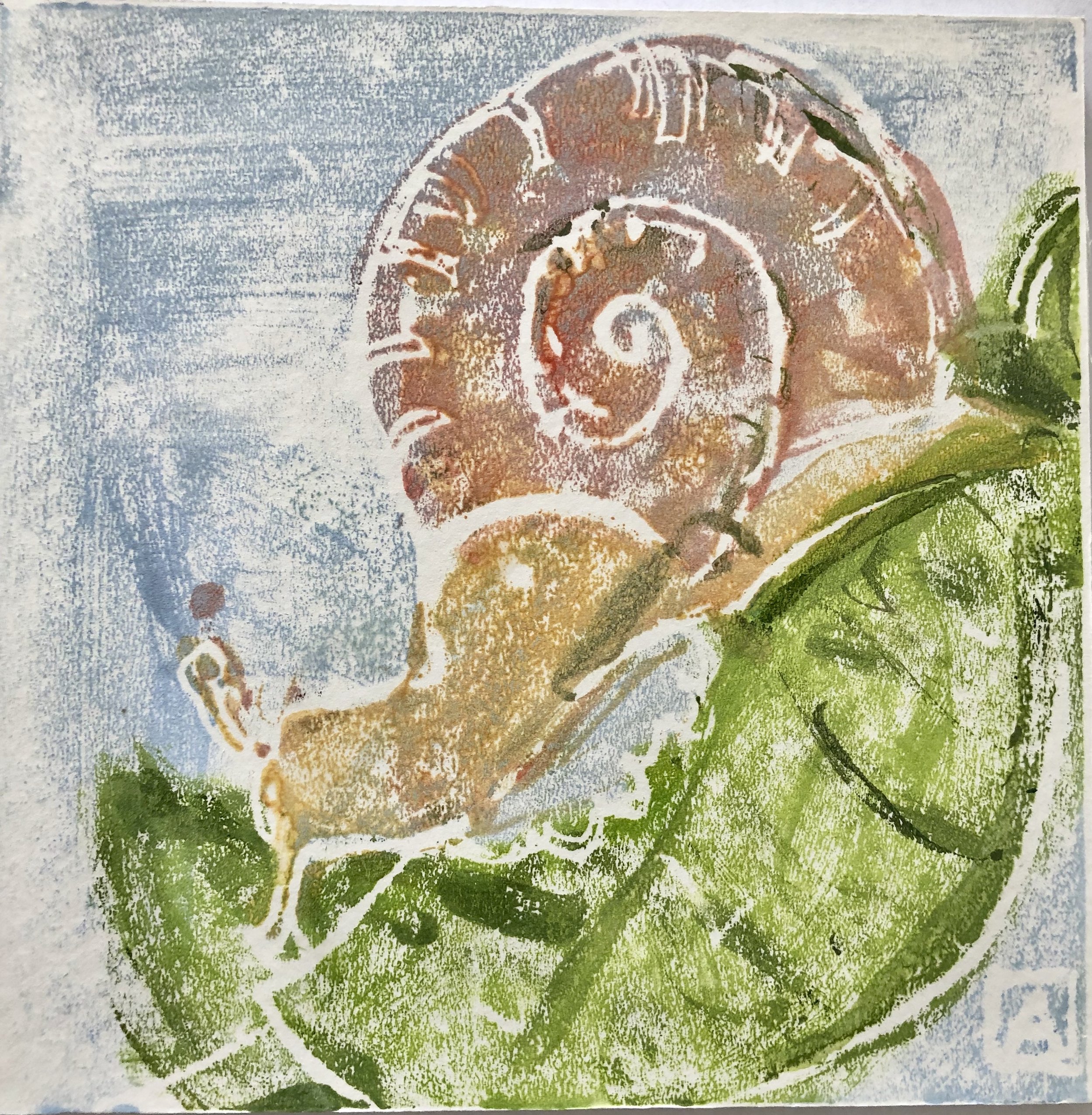 Sunrise Snack, acrylic on paper monoprint, 6x6, $85