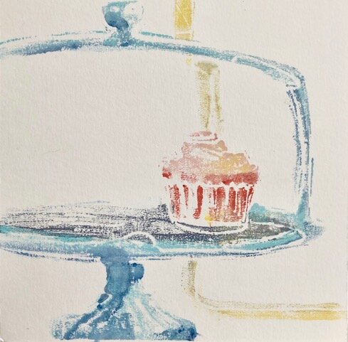 Last Cupcake, acrylic on paper monoprint, 6x6, SOLD