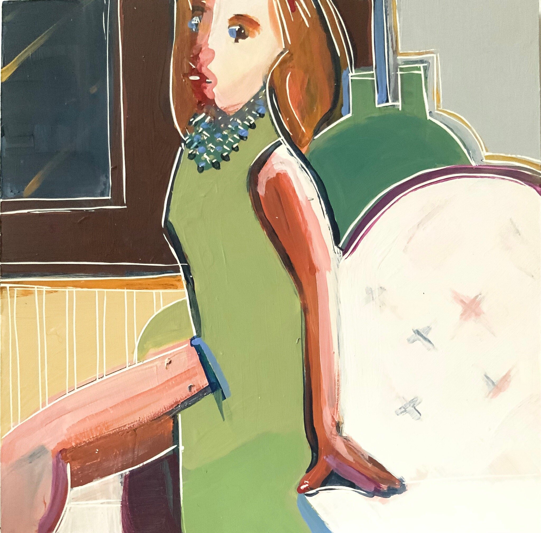 Madame Nancy, 6x6”, acrylic on clay board, SOLD