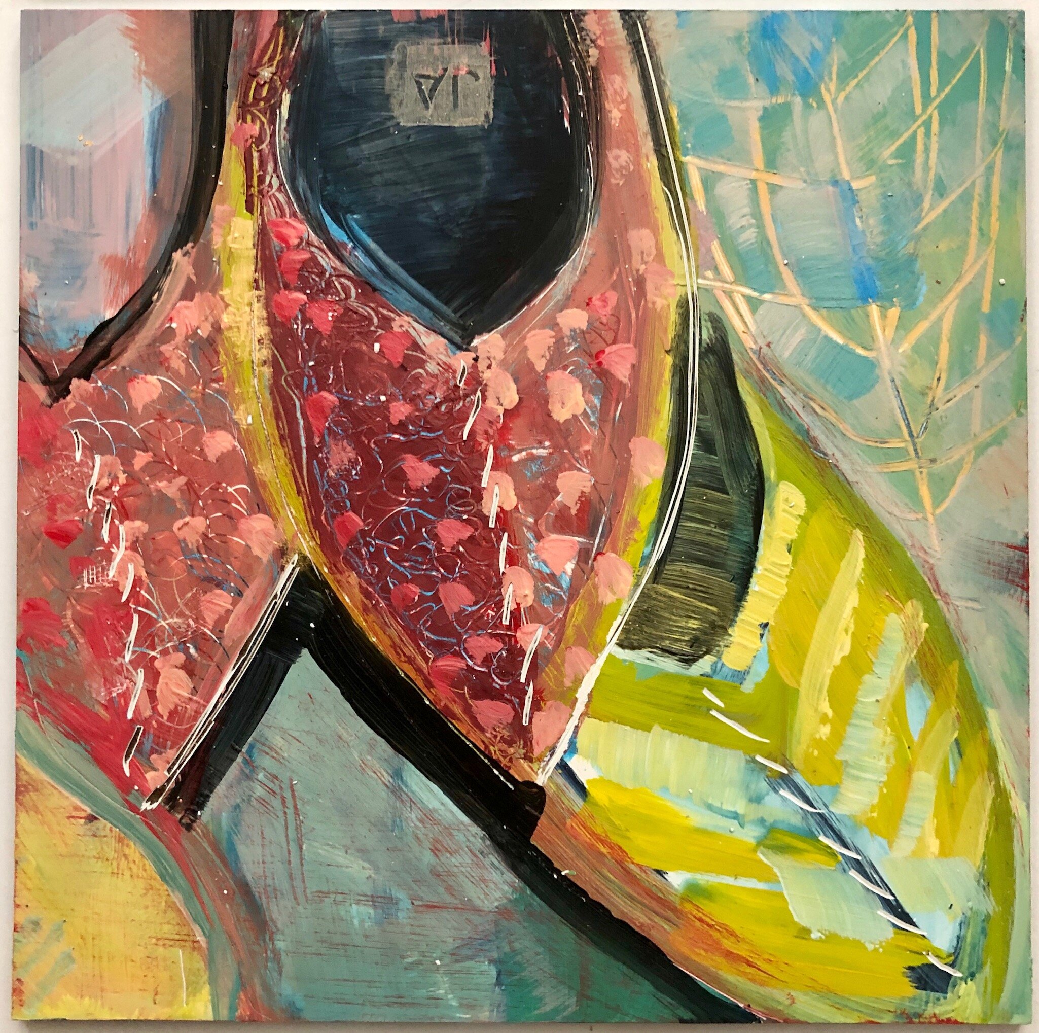 Ruby Slippers, 6x6", acrylic on clay board, $85